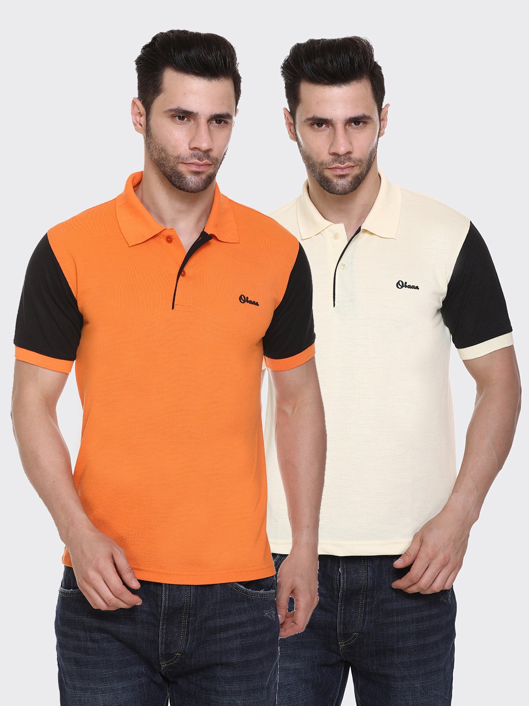 

Obaan Men Pack Of 2 Orange & White Polo Collar T-shirt