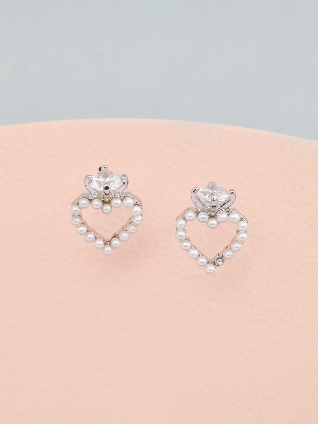 

Kushal's Fashion Jewellery White Heart Shaped CZ Studs Earrings