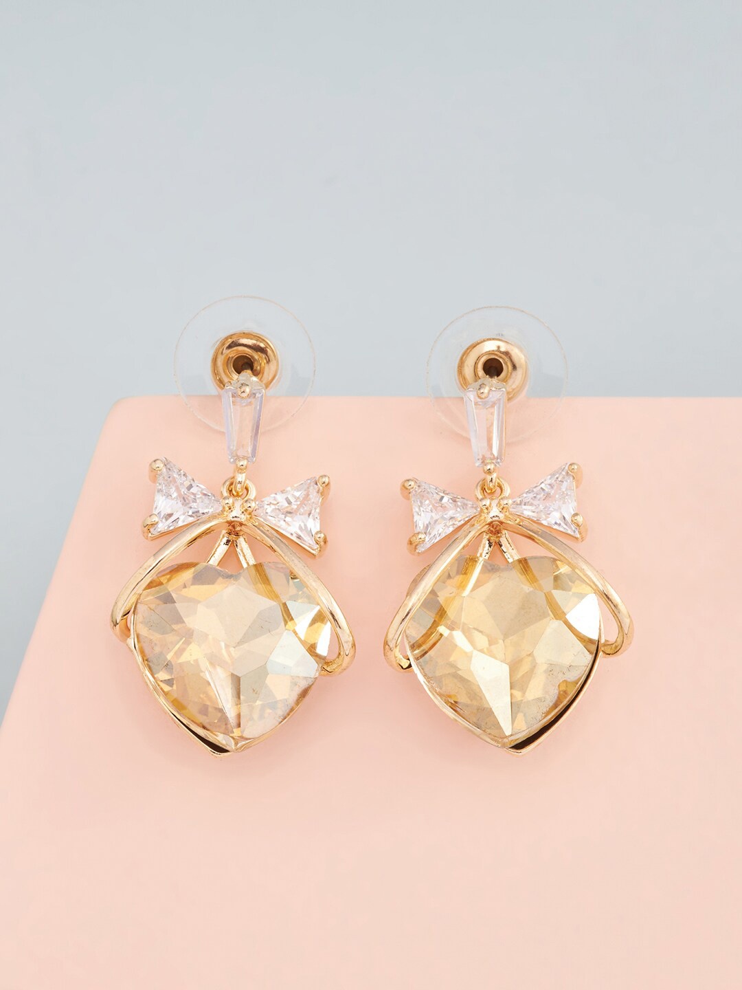 

Kushal's Fashion Jewellery Gold-Toned & Yellow Gold-Plated Cubic Zirconia Drop Earrings