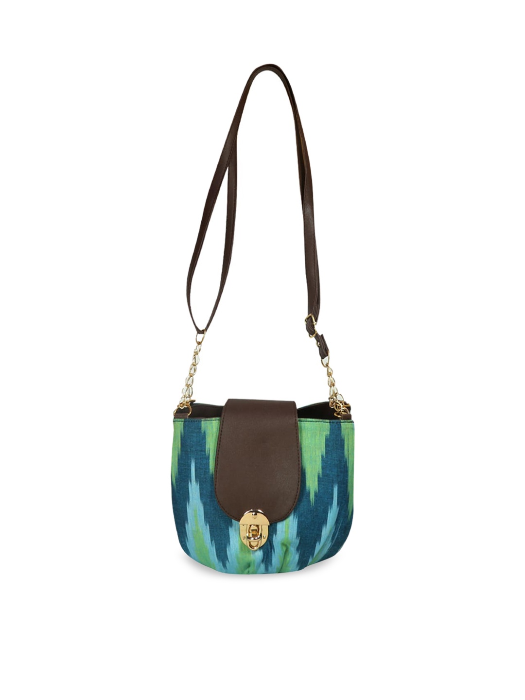 

Style SHOES Green Floral Half Moon Sling Bag with Applique