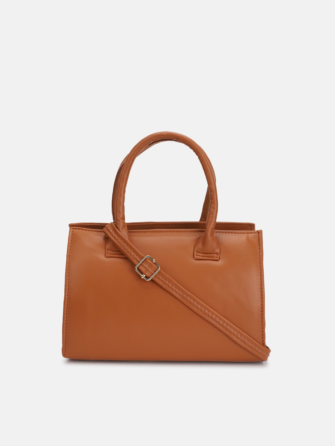 

FABBHUE Tan PU Structured Handheld Bag