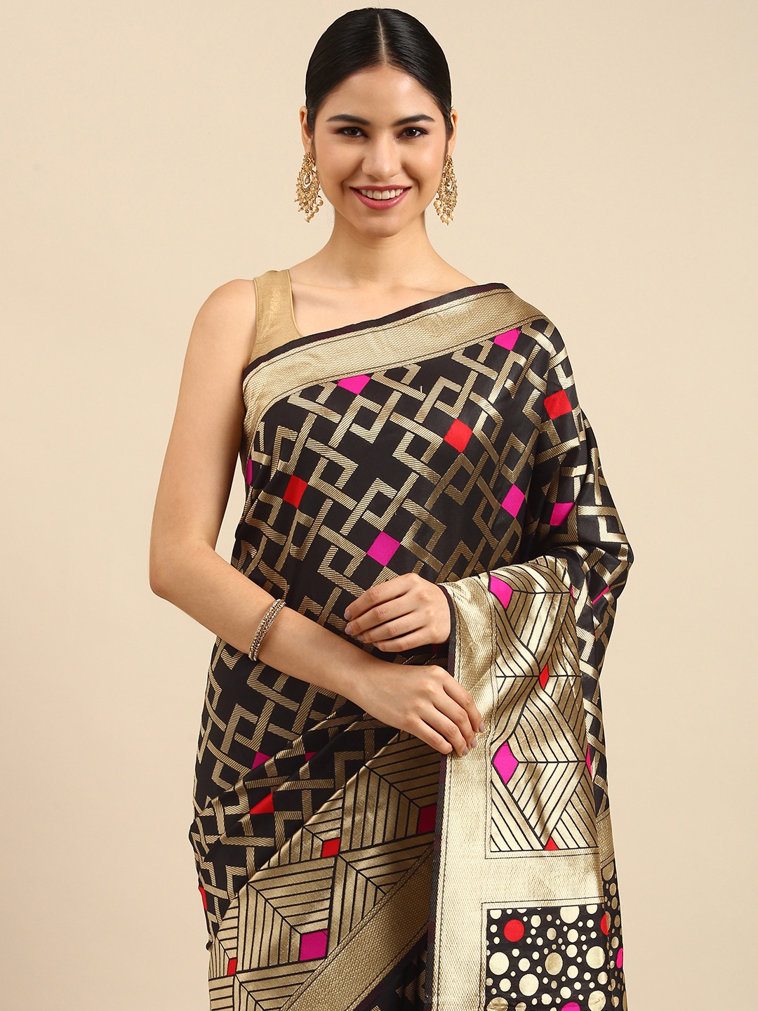 

Anouk Black & Gold-Toned Zari Silk Blend Banarasi Saree