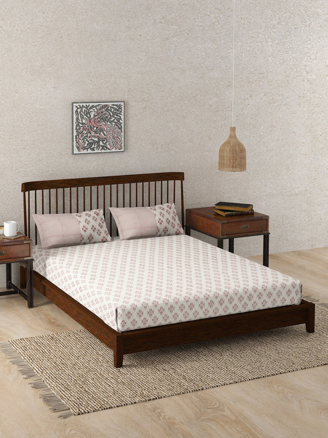 

Fabindia Maroon & Cream-Coloured Floral 180 TC Cotton King Bedsheet With 2 Pillow Covers