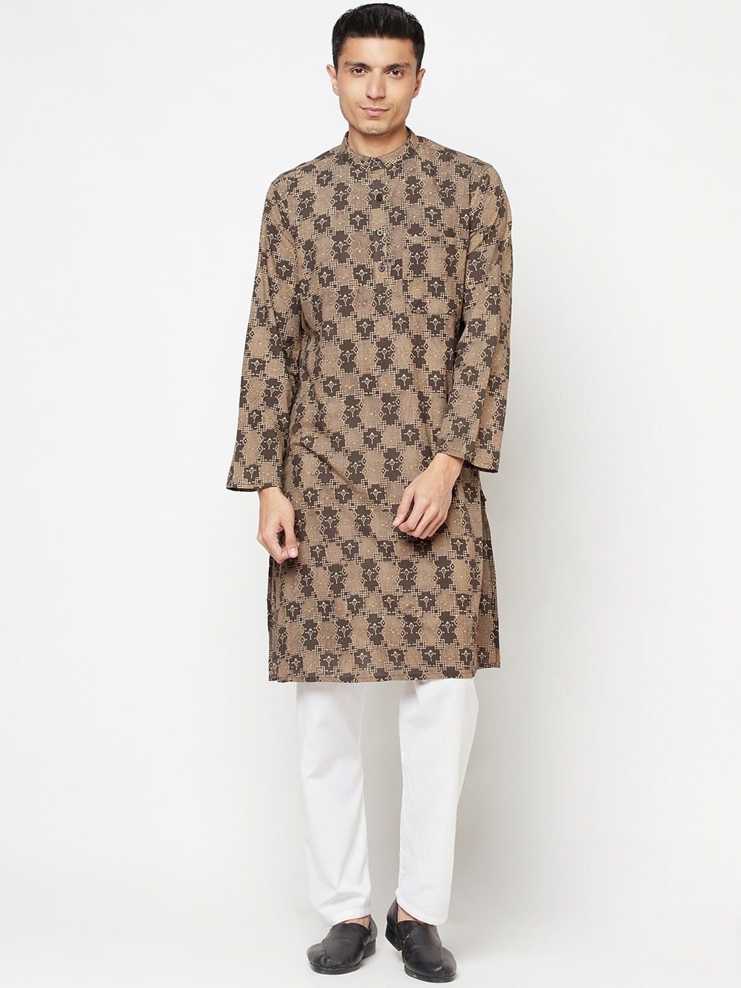 

Fabindia Men Brown Ethnic Motifs Printed Cotton Kurta