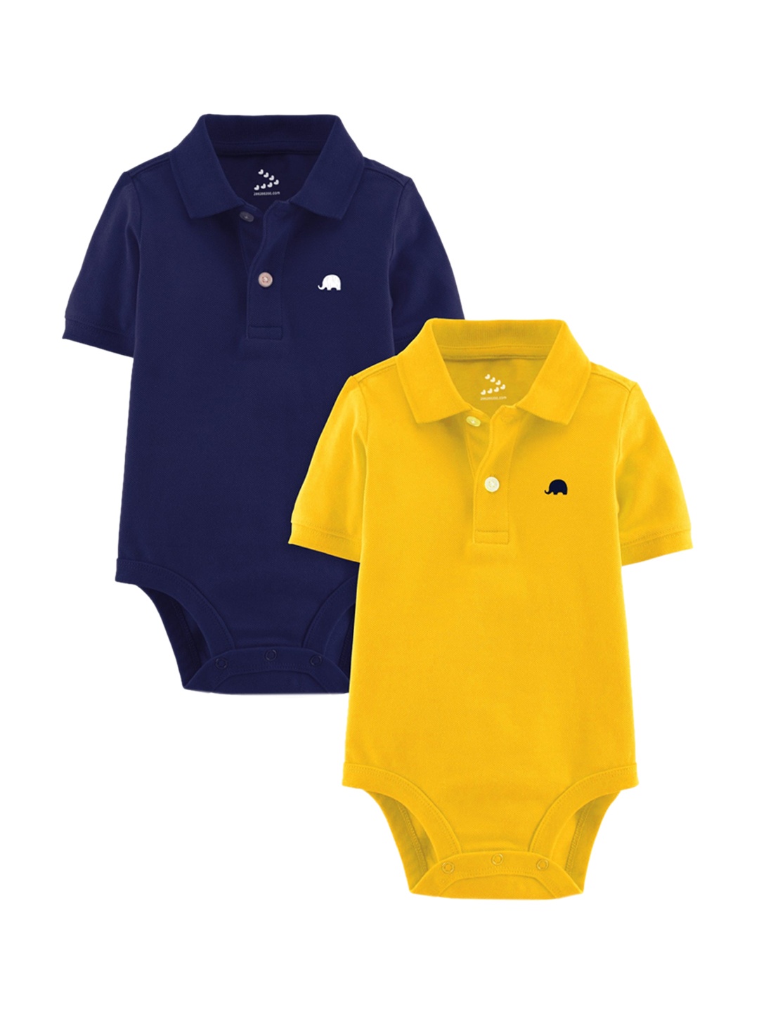 

Zeezeezoo Infants Pack Of 2 Navy Blue & Yellow Solid Cotton Bodysuits