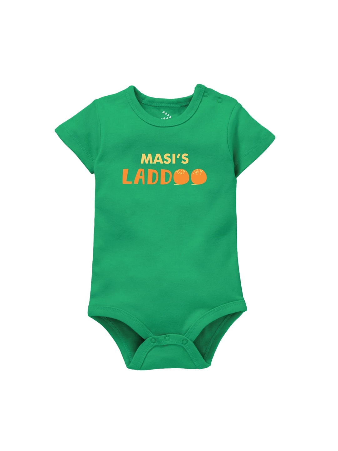 

Zeezeezoo Unisex Kids Green Masi's Laddoo Printed Cotton Bodysuit