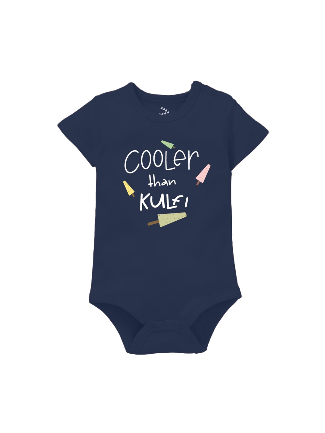 

Zeezeezoo Infant Navy Blue Cooler than Kulfi Printed Cotton Bodysuit