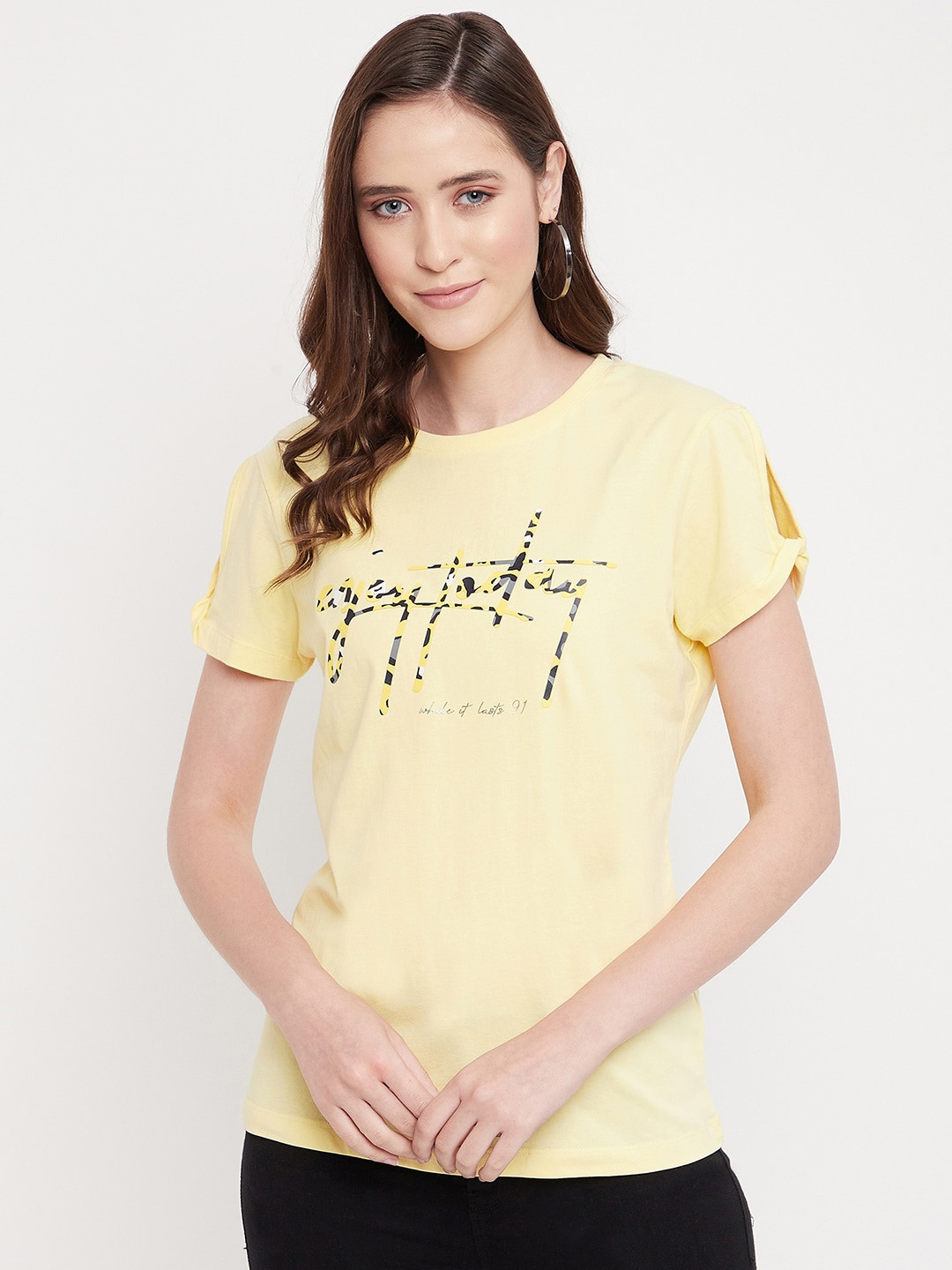 

Octave Women Yellow Typography Printed T-shirt