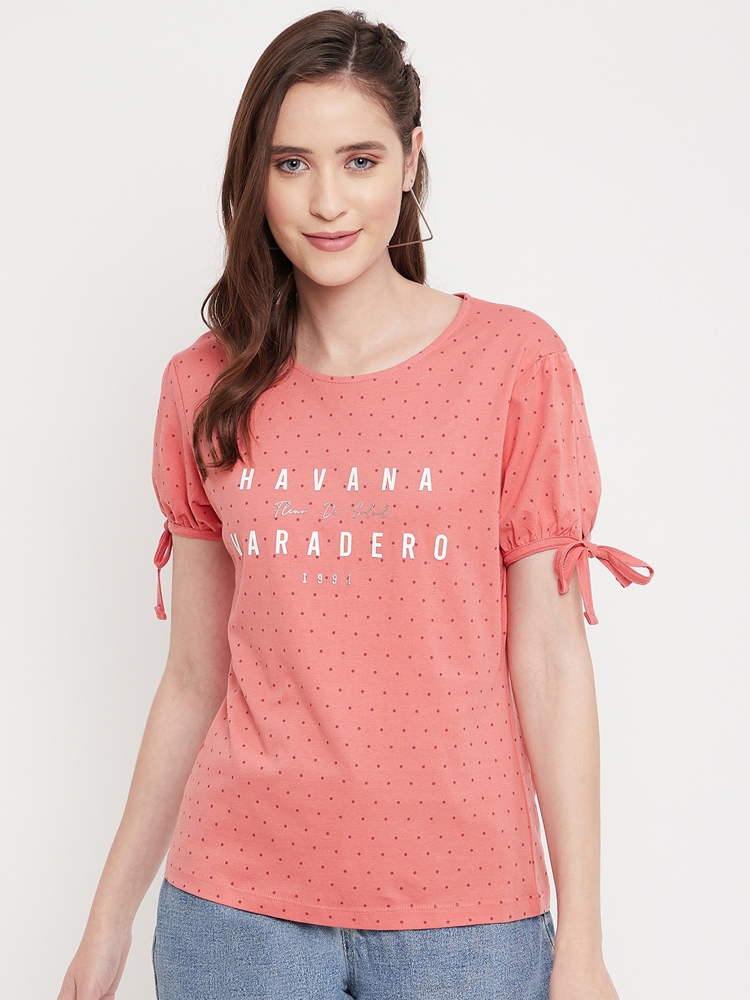 

Octave Women Peach-Coloured Typography Printed T-shirt