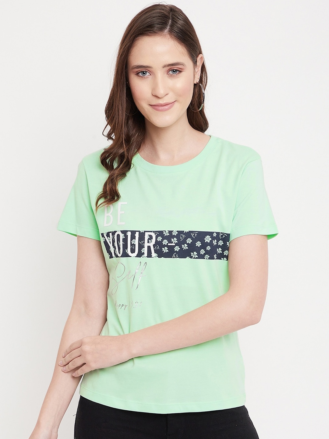 

Octave Women Green Typography Printed Cotton T-shirt