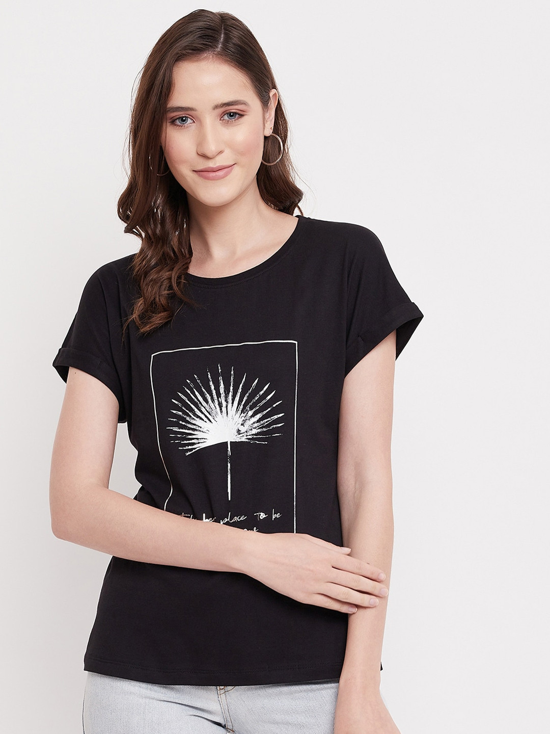 

Octave Women Black Printed Cotton T-shirt
