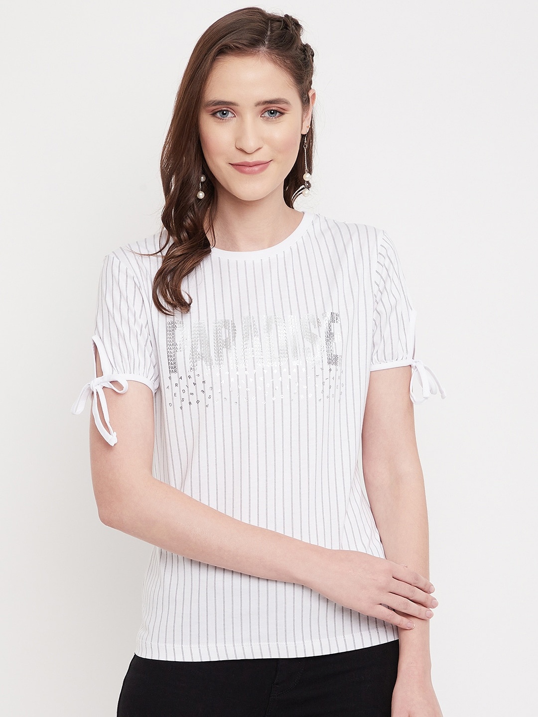 

Octave Women White Striped T-shirt