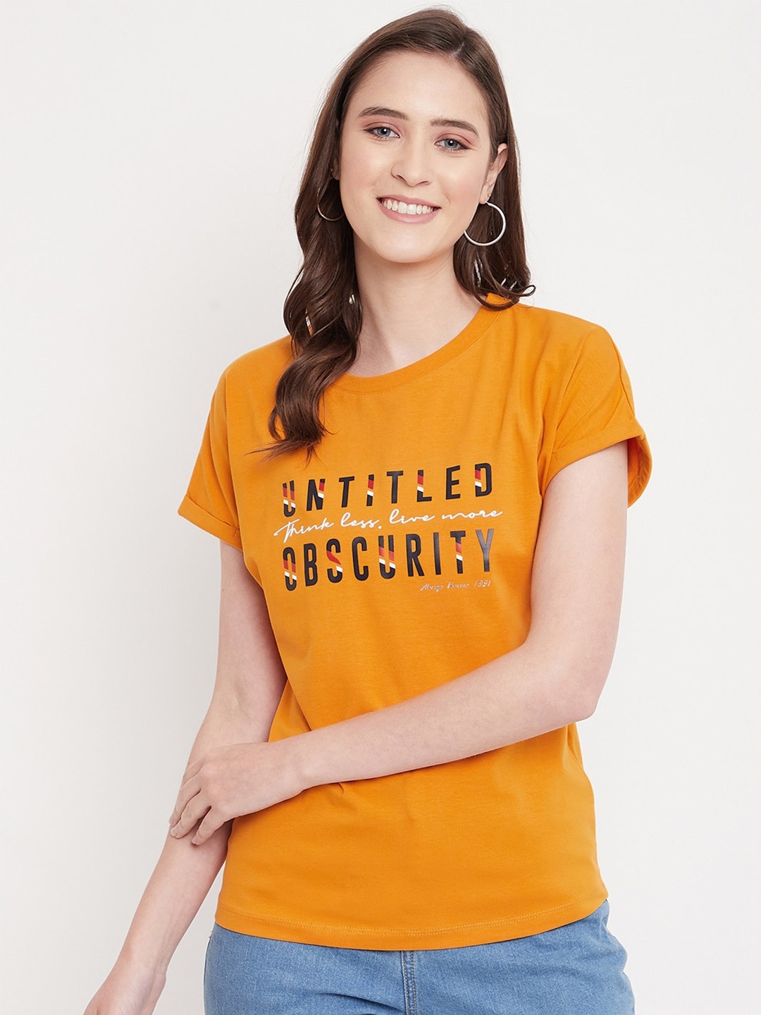 

Octave Women Mustard Yellow Typography T-shirt