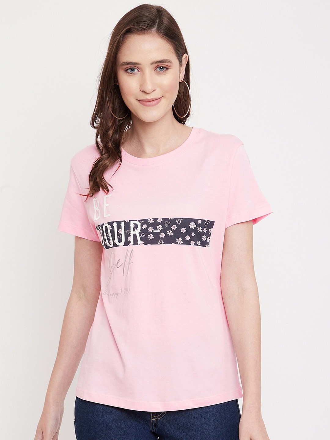 

Octave Women Pink Typography Printed Cotton T-shirt