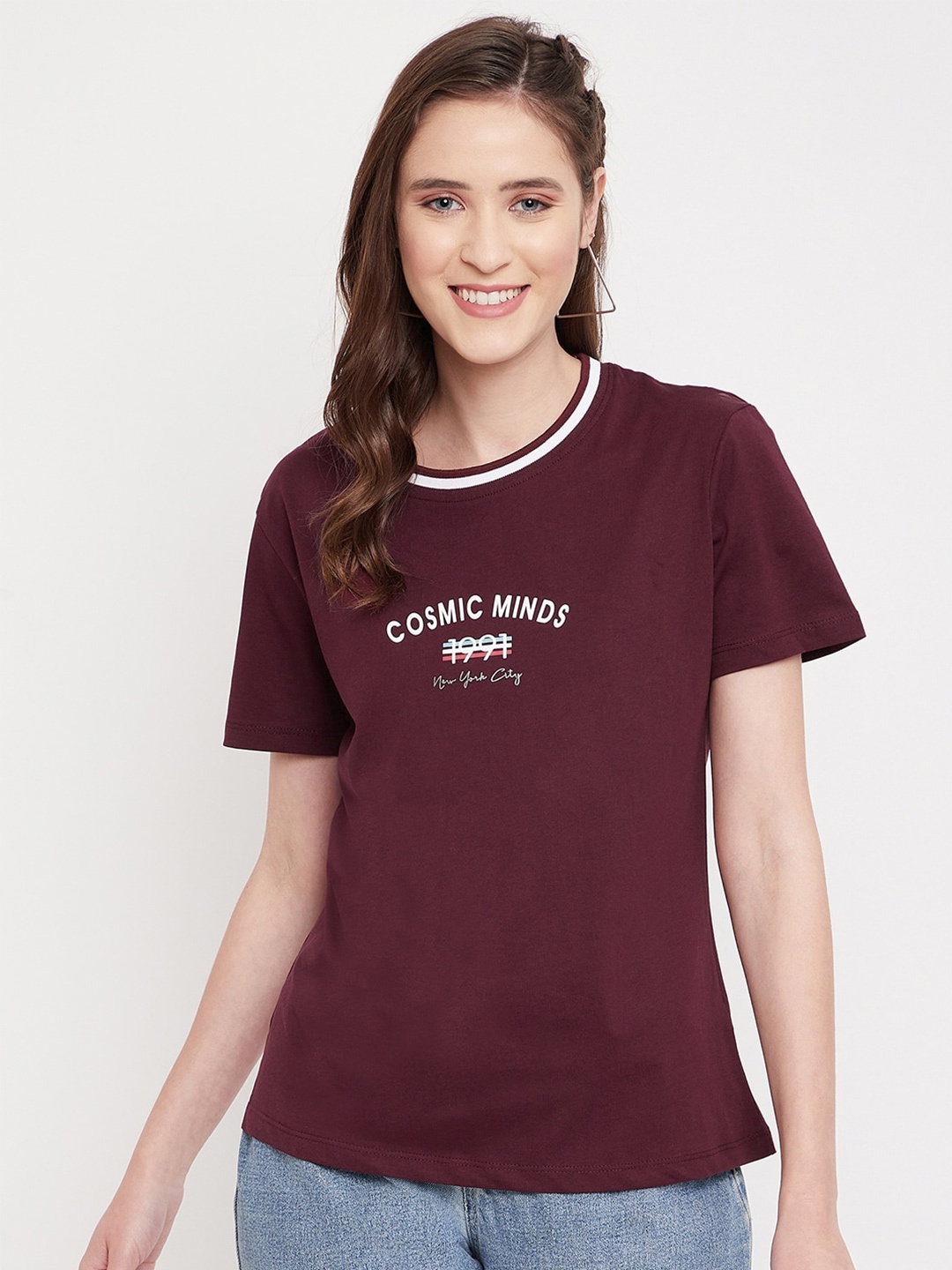 

Octave Women Maroon Cotton T-shirt