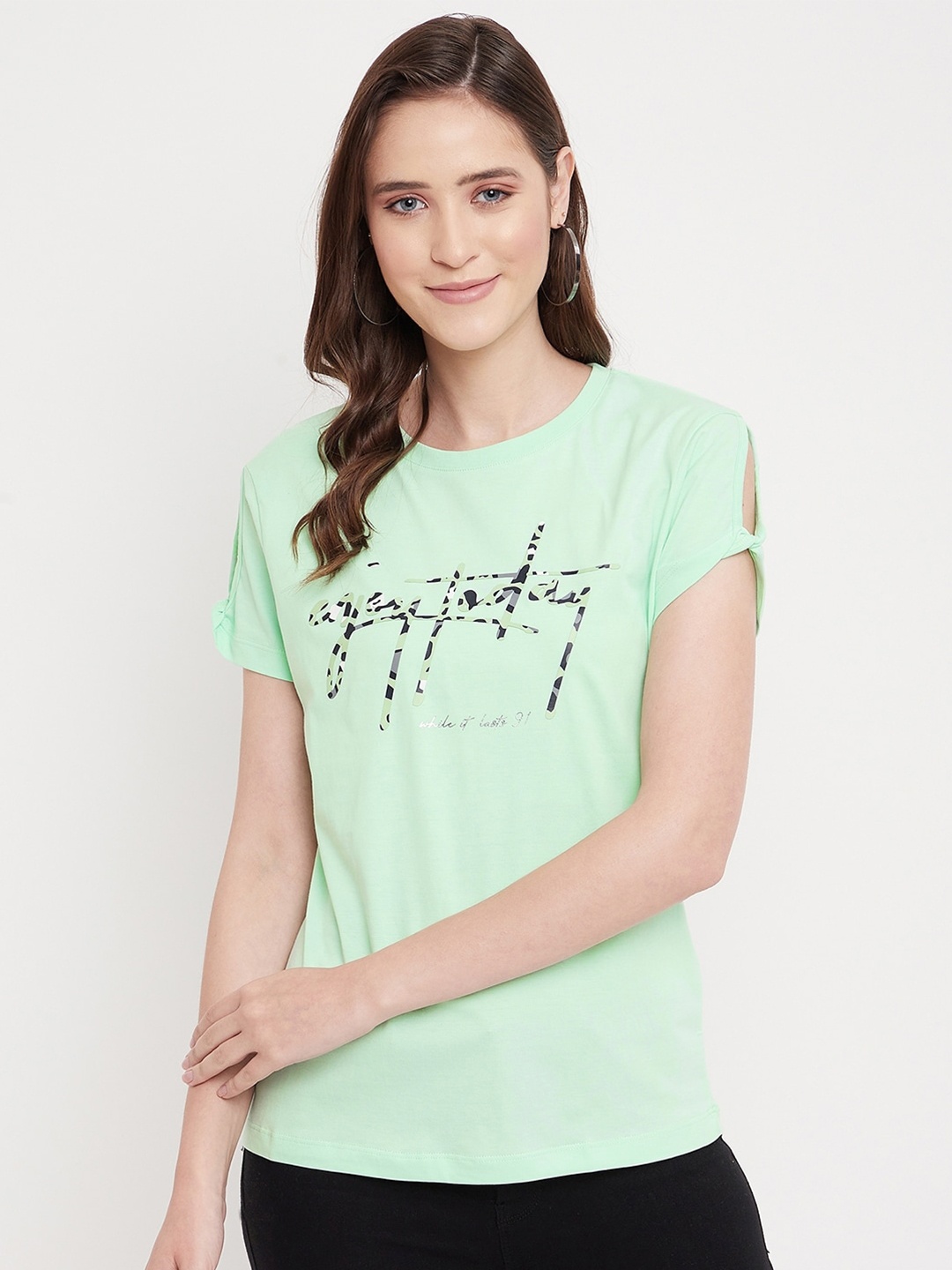 

Octave Women Green Typography Printed T-shirt