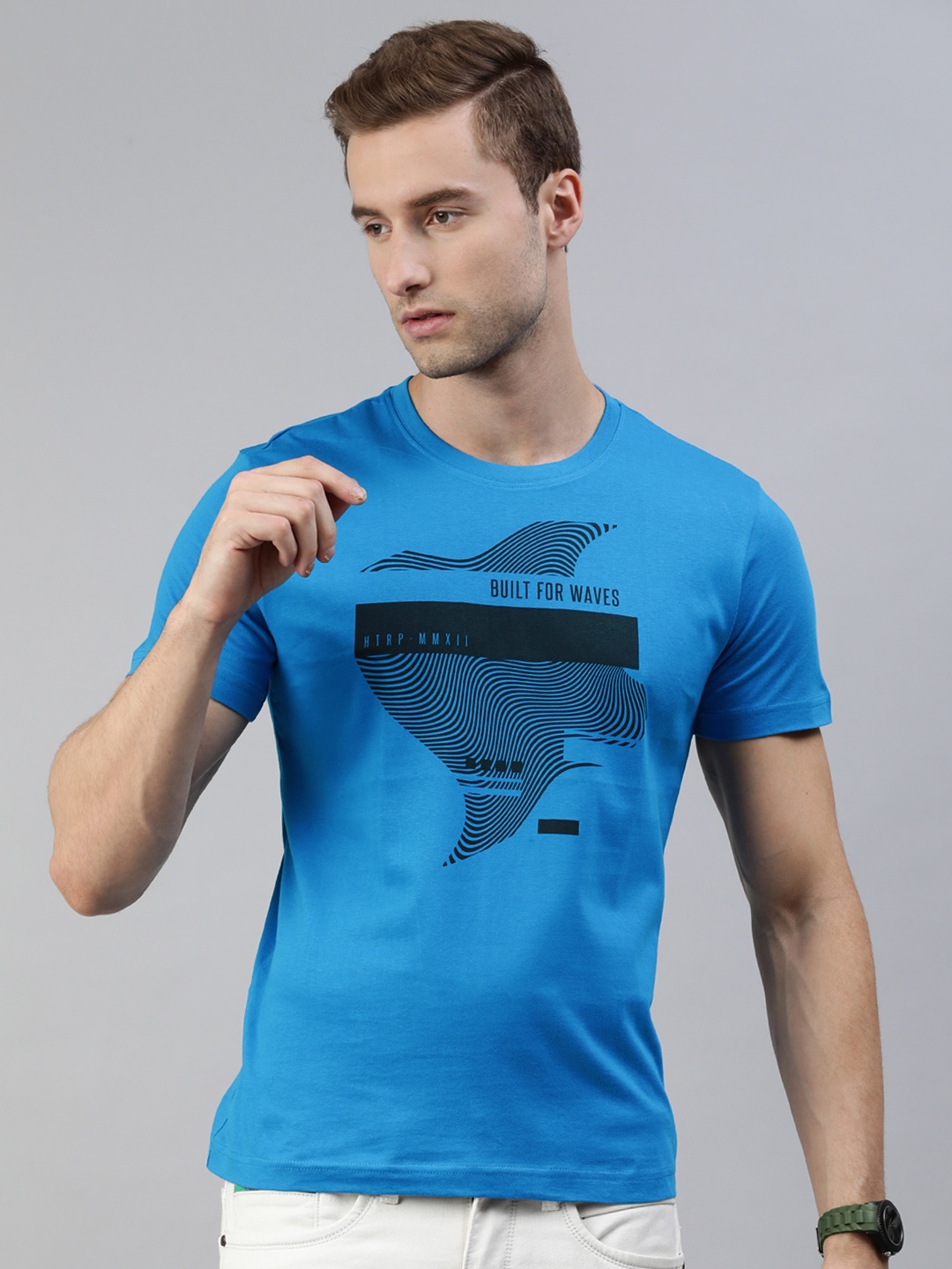 

Huetrap Men Blue Printed Cotton T-shirt