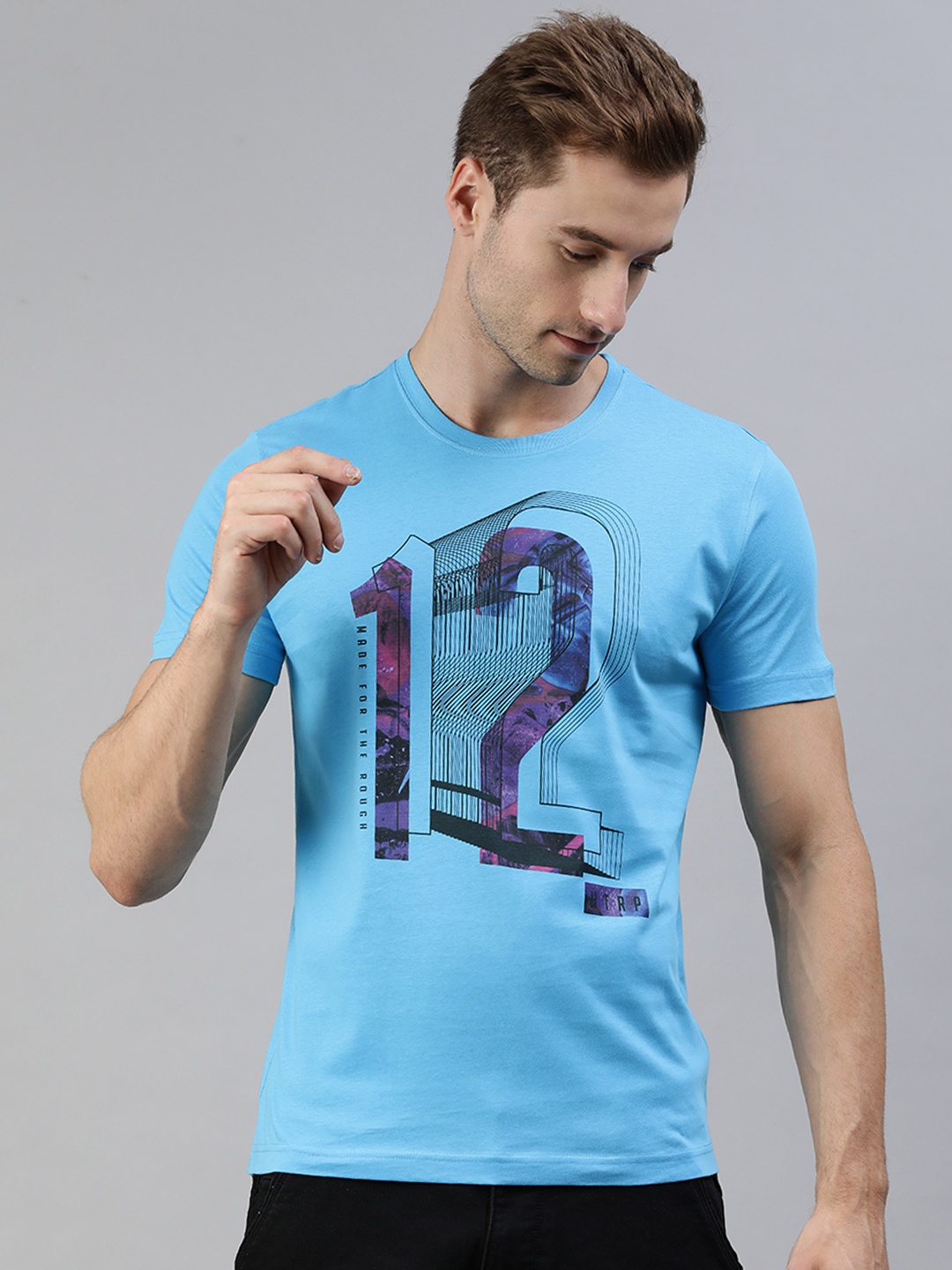 

Huetrap Men Turquoise Blue Typography Printed Cotton T-shirt