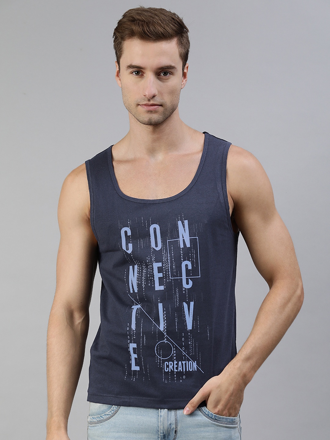 

Huetrap Men Navy Blue Printed Pure Cotton T-shirt