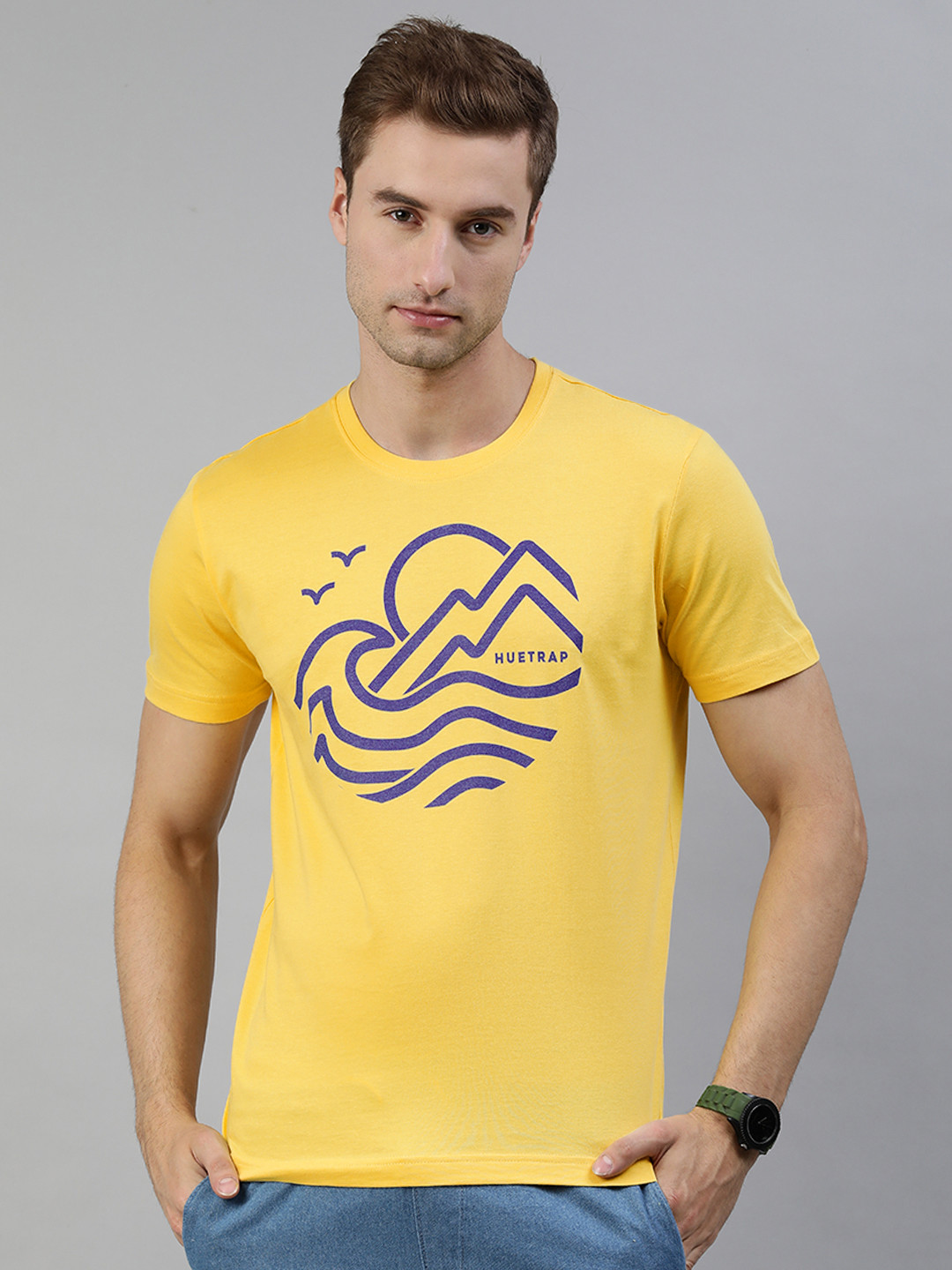 

Huetrap Men Yellow Printed Pure Cotton T-shirt