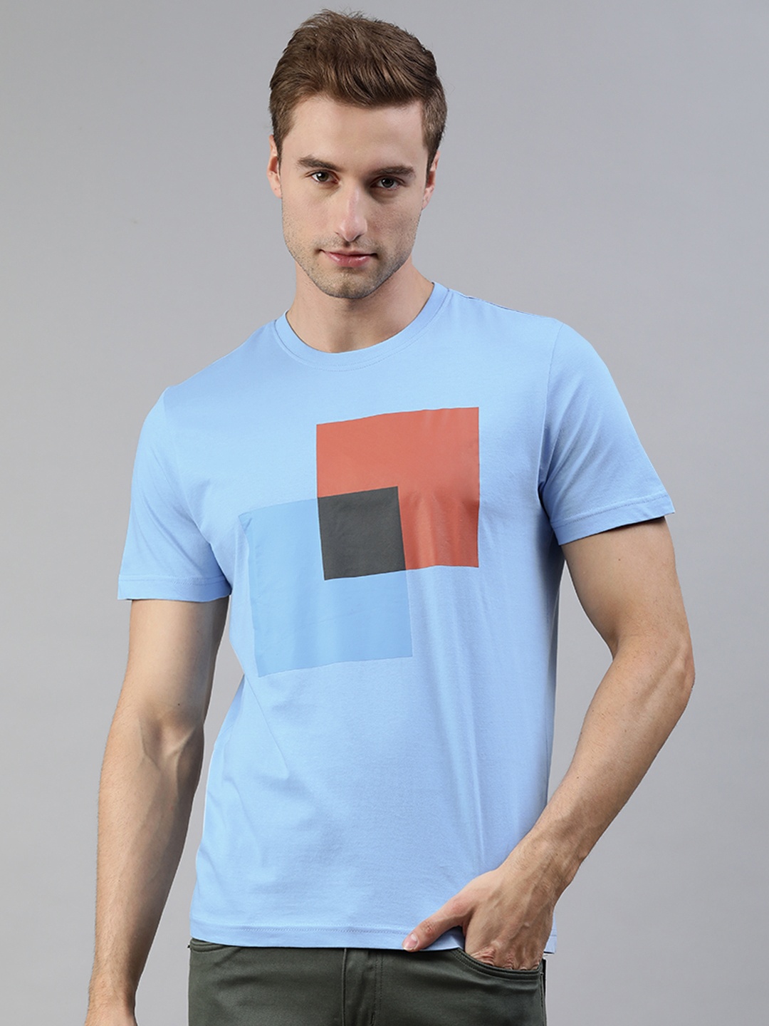 

Huetrap Men Turquoise Blue Printed Pure Cotton T-shirt