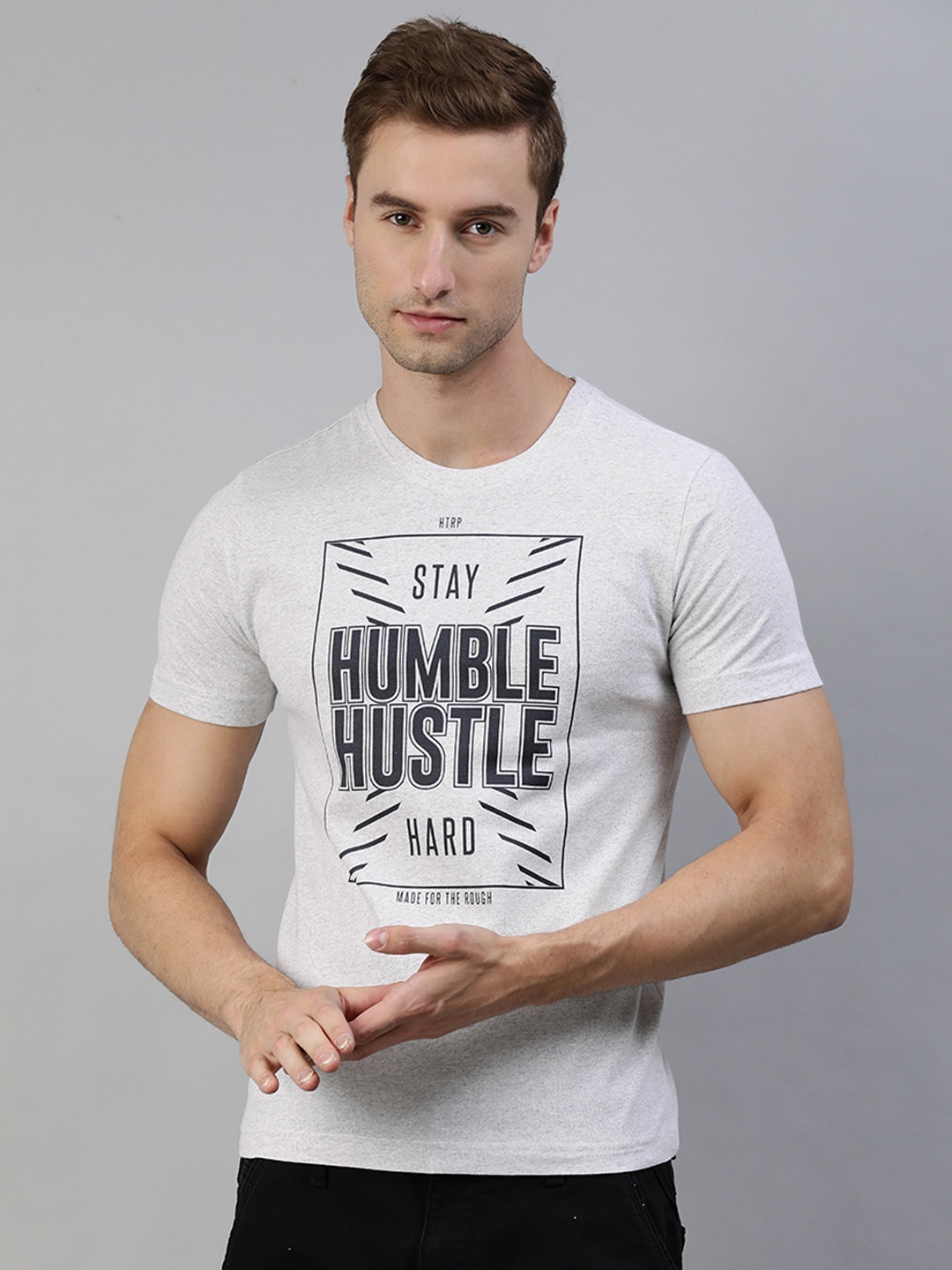 

Huetrap Men White Typography Printed Pure Cotton T-shirt