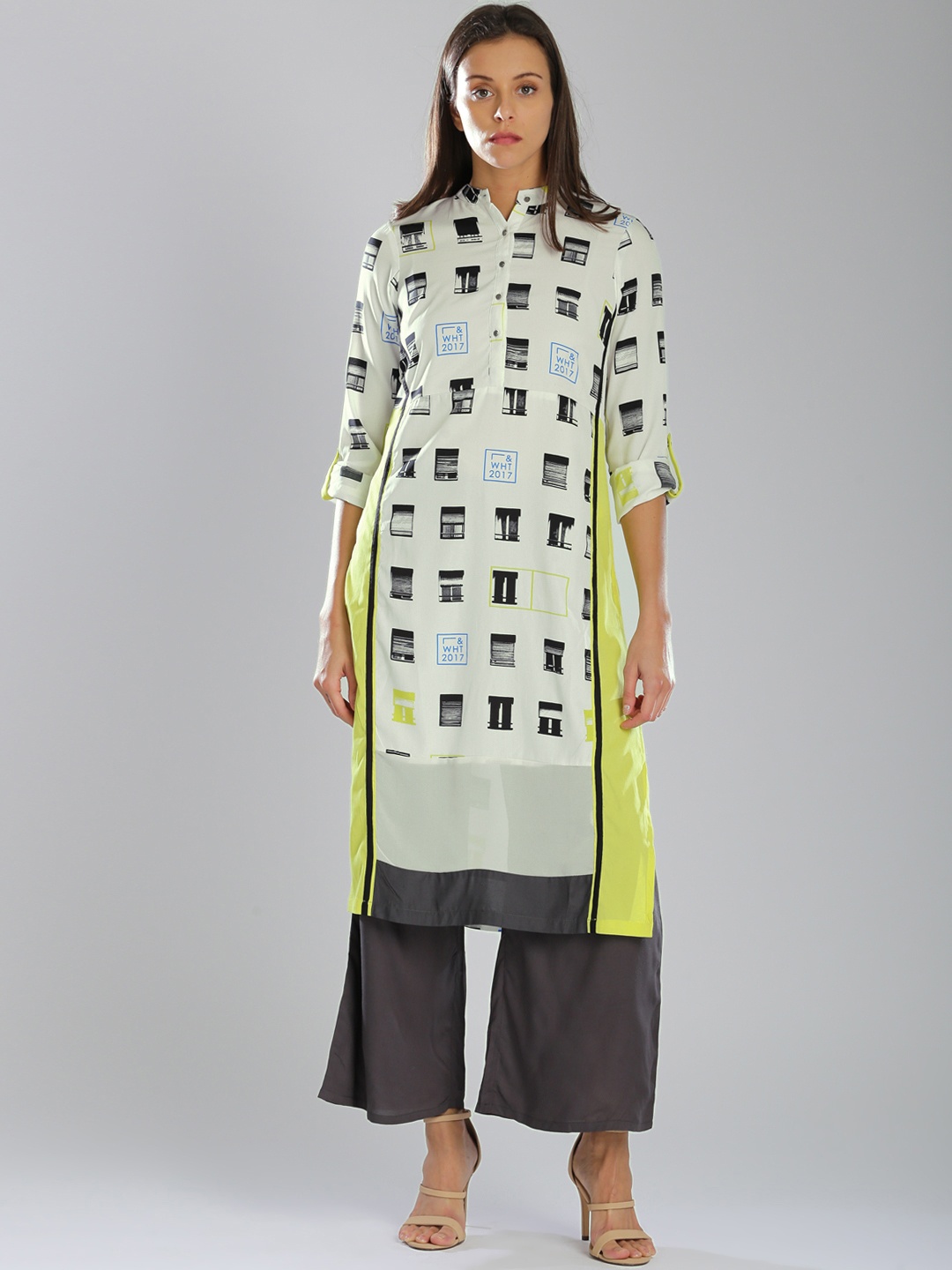 

W Women Off-White Quirky Print Straight Kurta