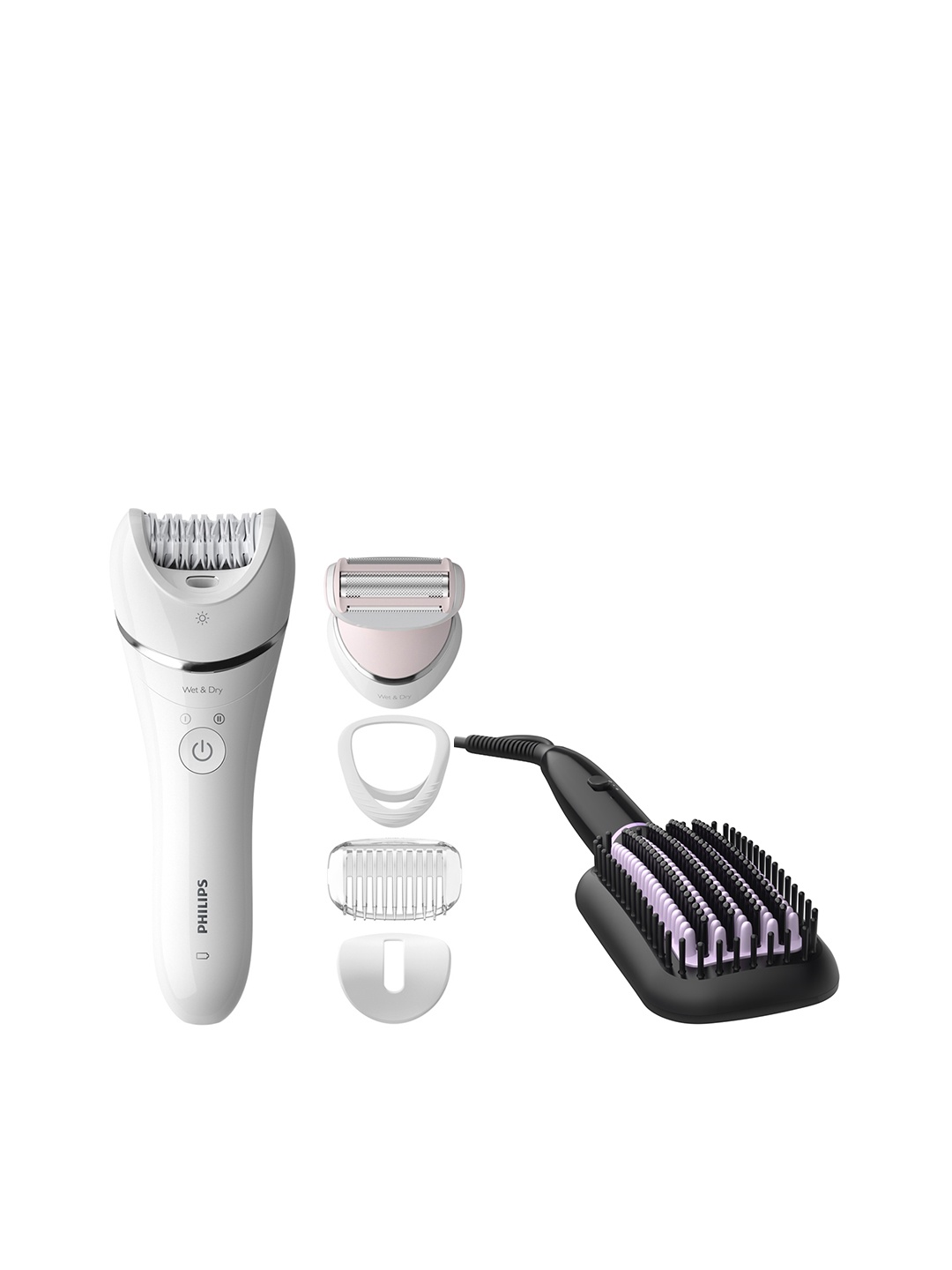 

Philips Women Set of BRE710/00 Cordless Epilator & BHH880/10 Straightening Brush, White