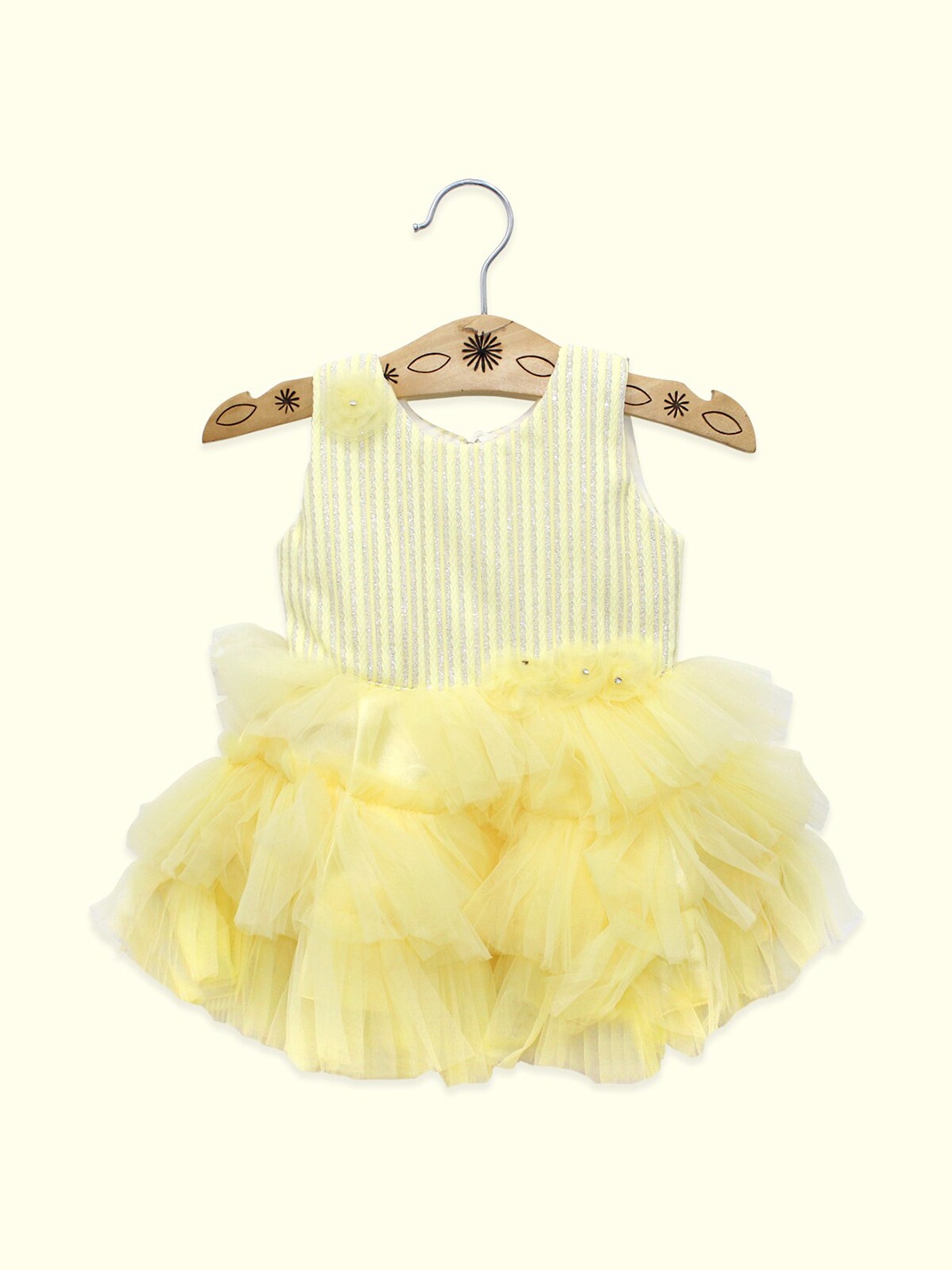 

Born Babies Girls Yellow Layered Fit & Flare Cotton Frock Dress