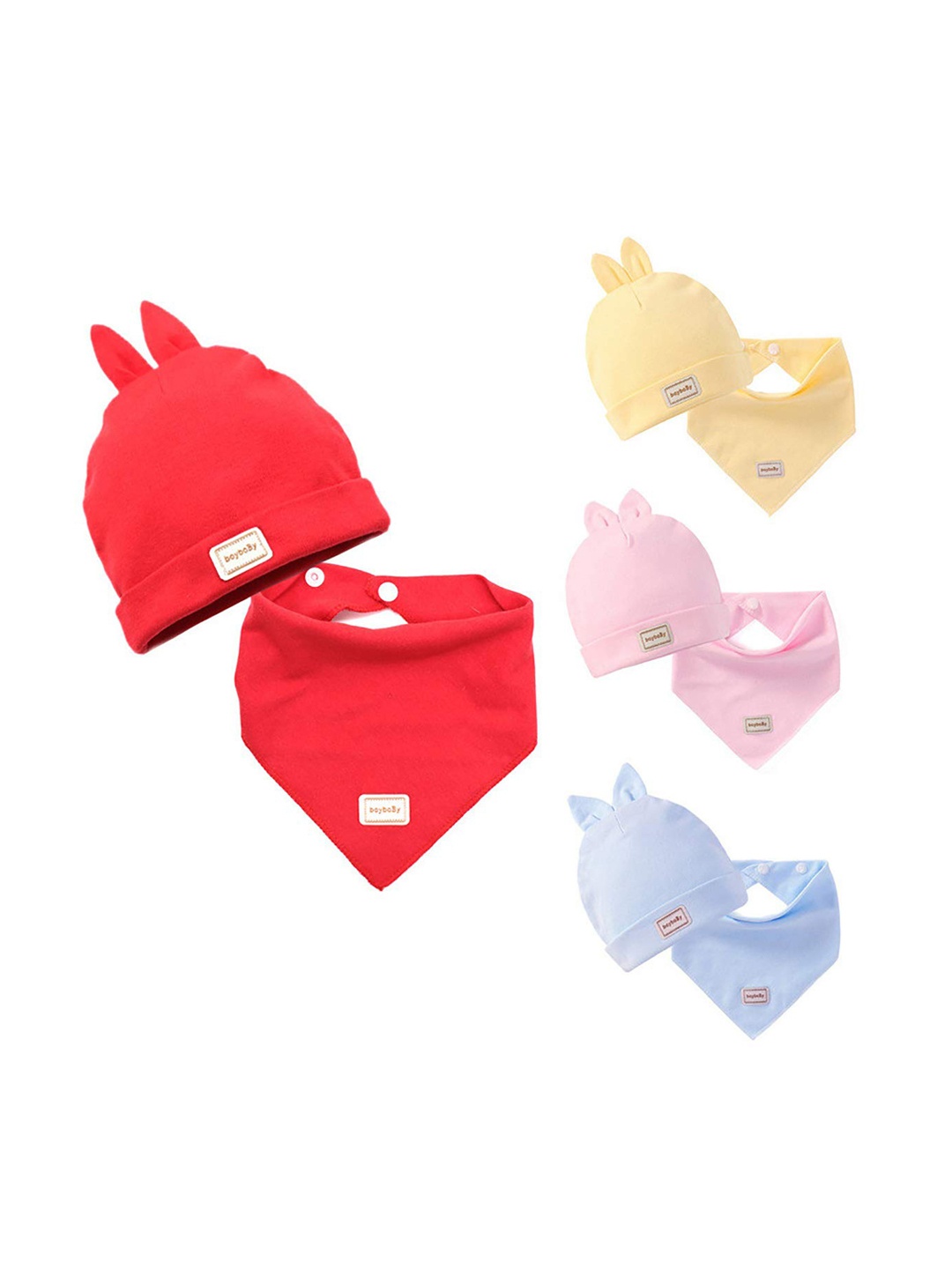

SYGA Infant Pack of 4 Printed Cotton Bibs With Beanie, Blue