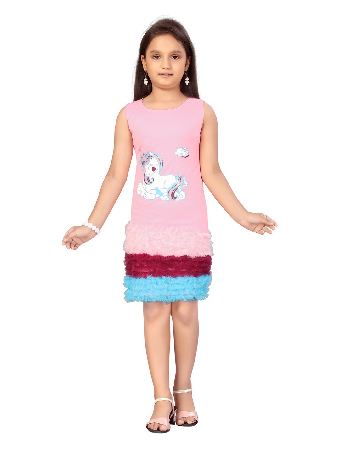 

Aarika Pink Floral Net A-Line Dress
