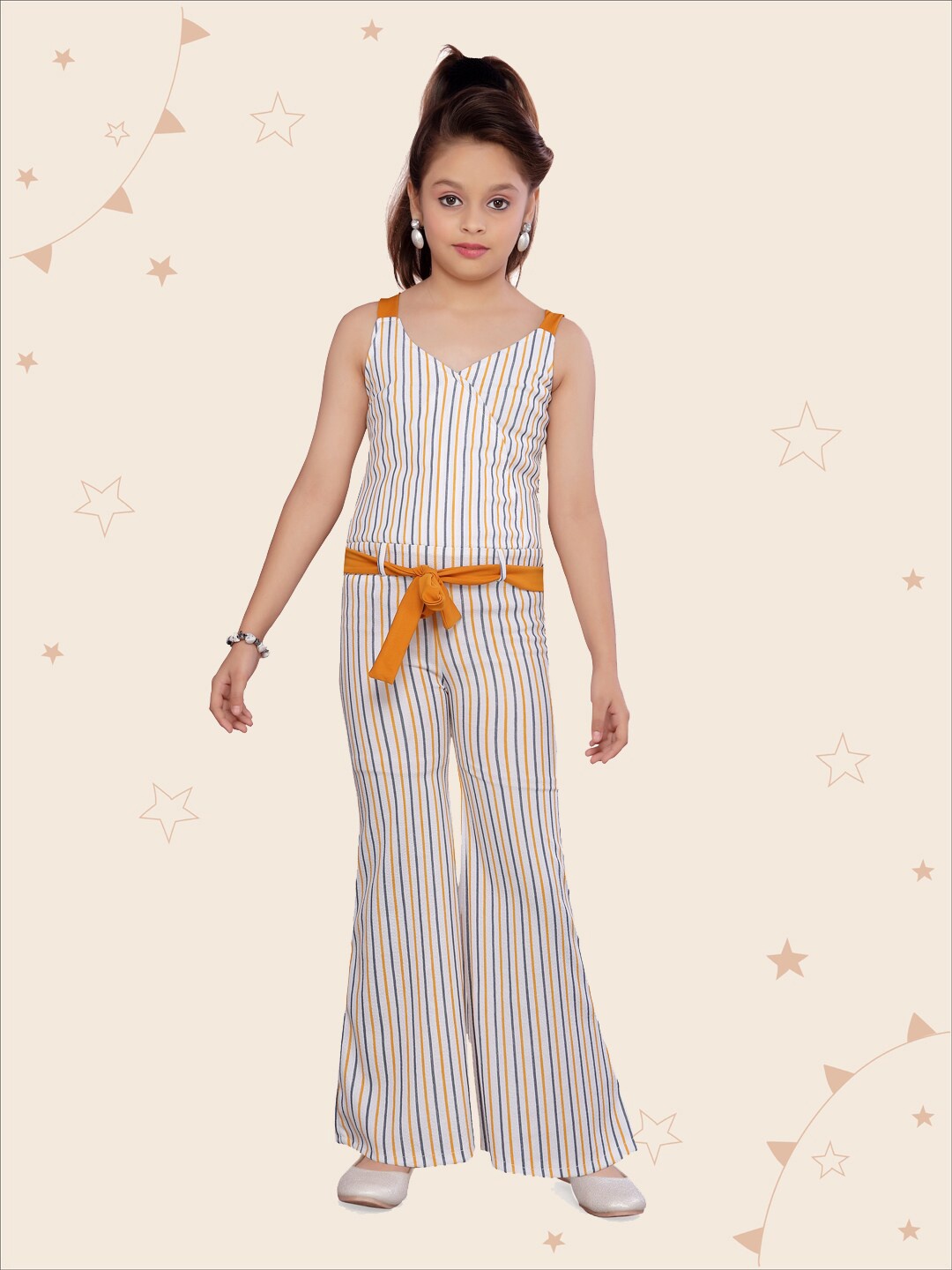 

Aarika Girls Yellow & White Striped Basic Jumpsuit
