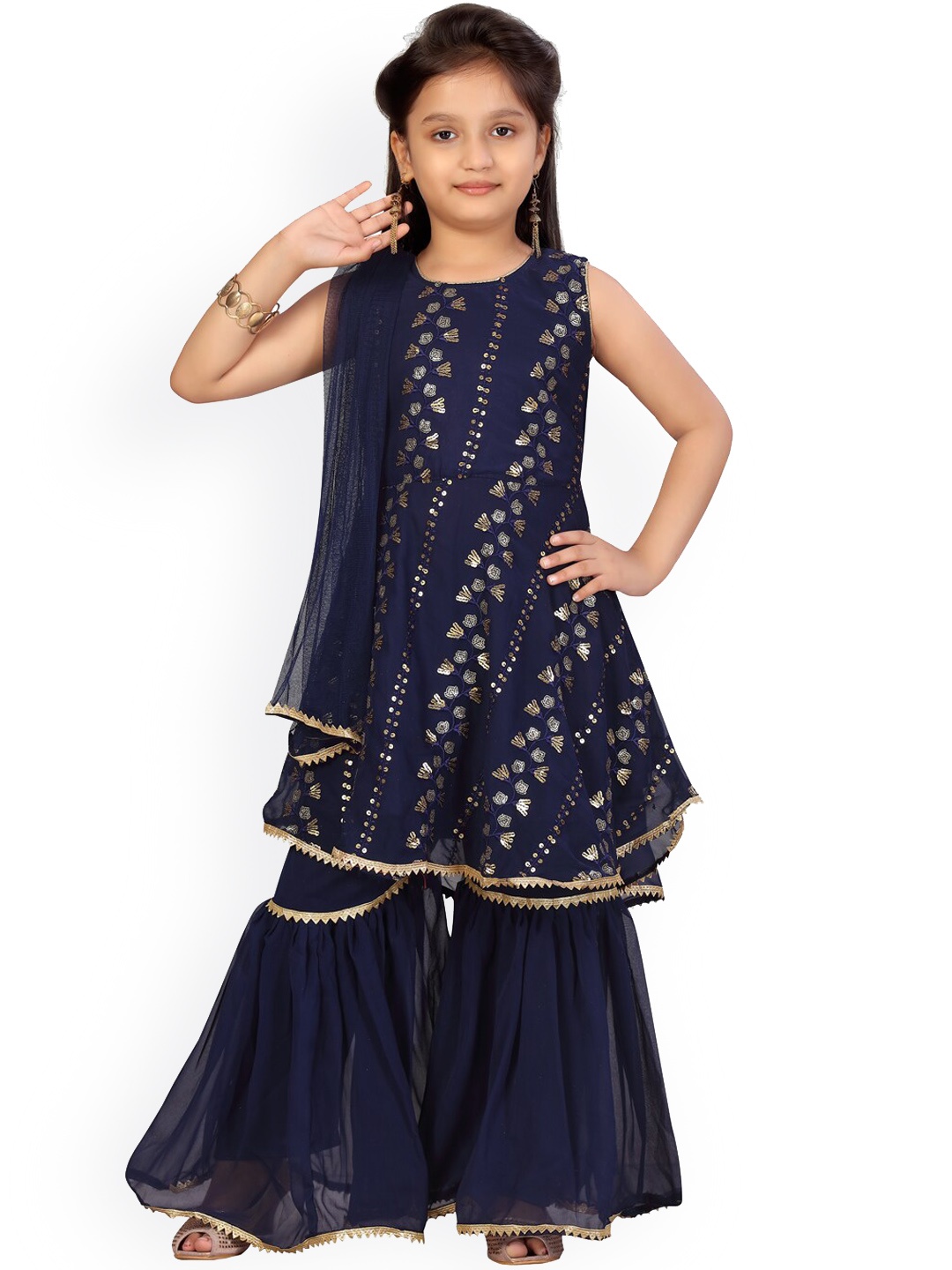 

Aarika Girls Navy Blue Printed Kurti With Sharara