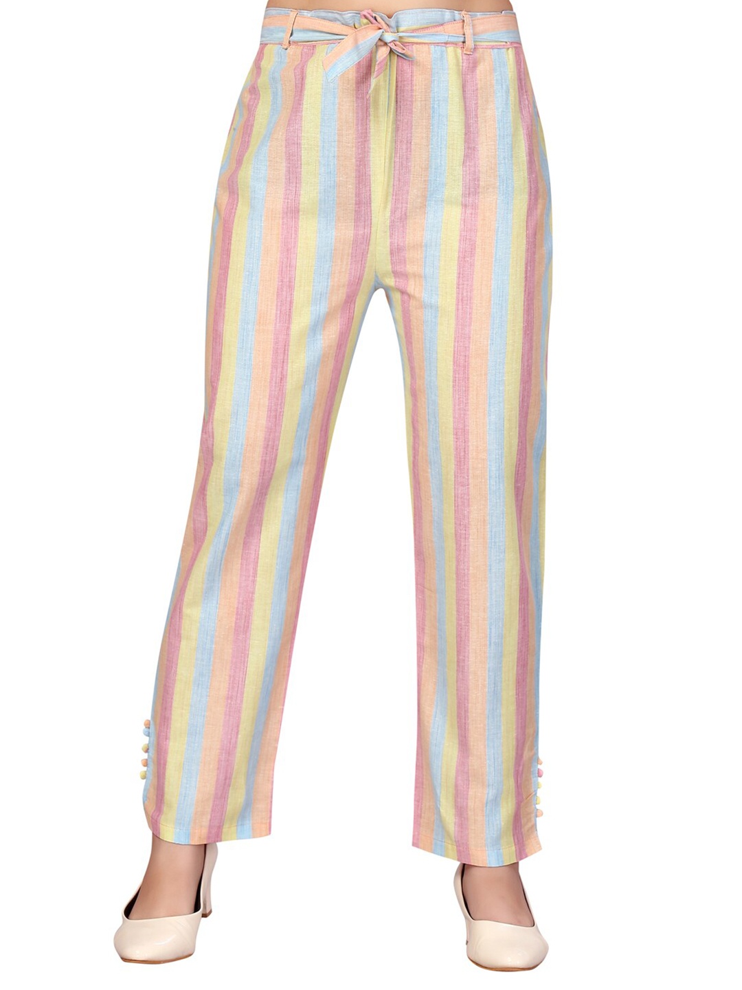 

Aarika Girls Pink & Blue Striped Cotton Palazzos