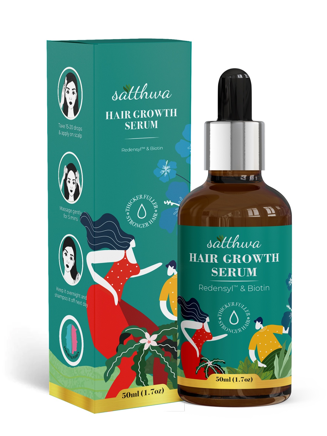 

Satthwa Hair Growth Serum with Redensyl & Biotin for Thicker & Fuller Hair - 50ml, Green