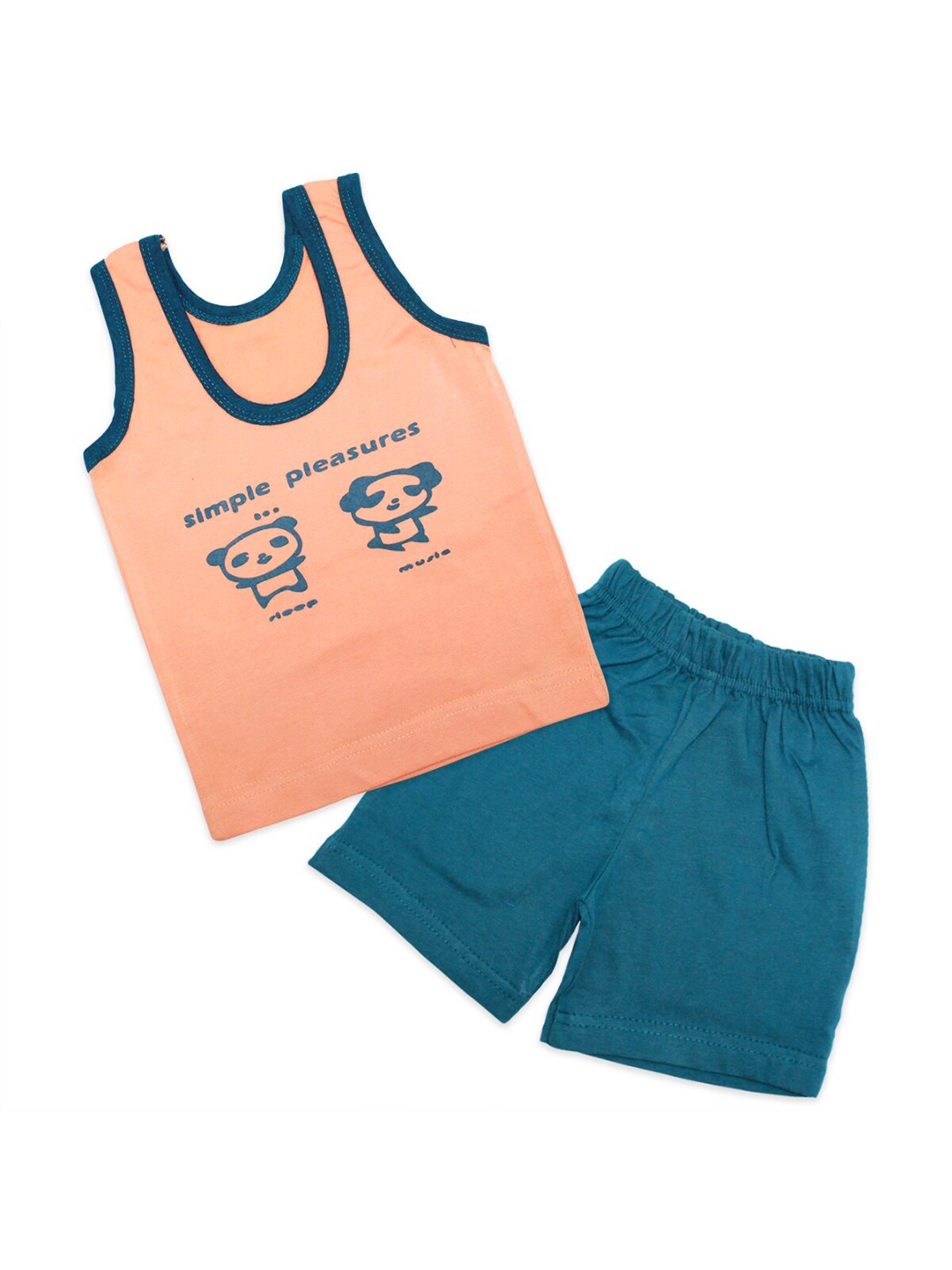 

Born Babies Kids Orange & Blue Printed Top with Shorts