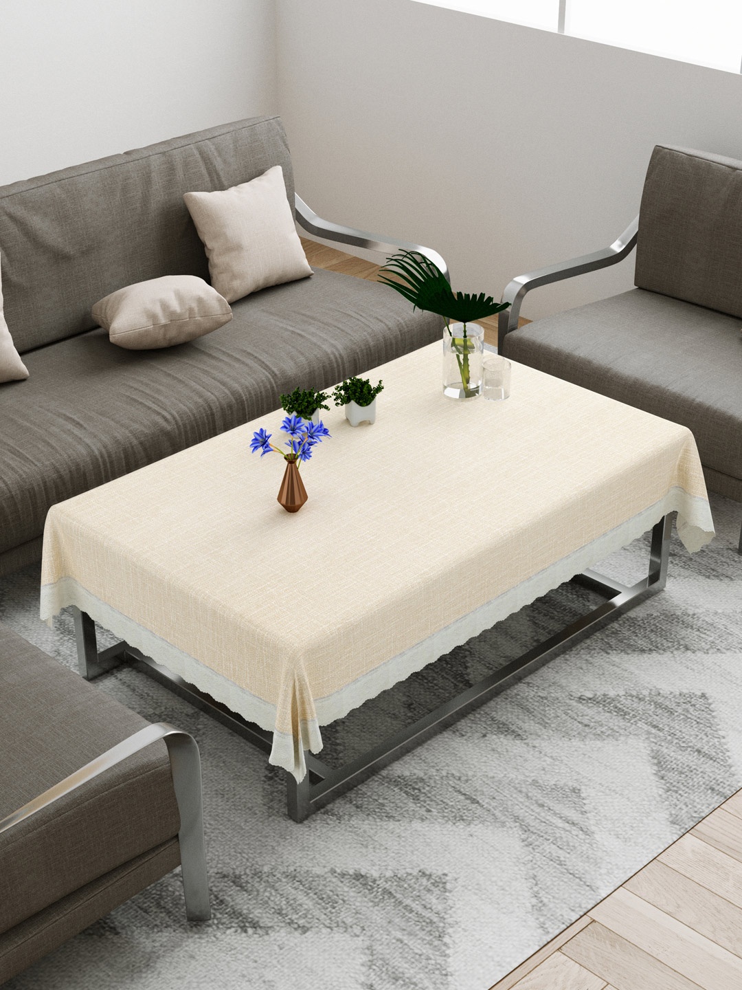 

DREAM WEAVERZ Cream Solid Rectangular Center Table Covers