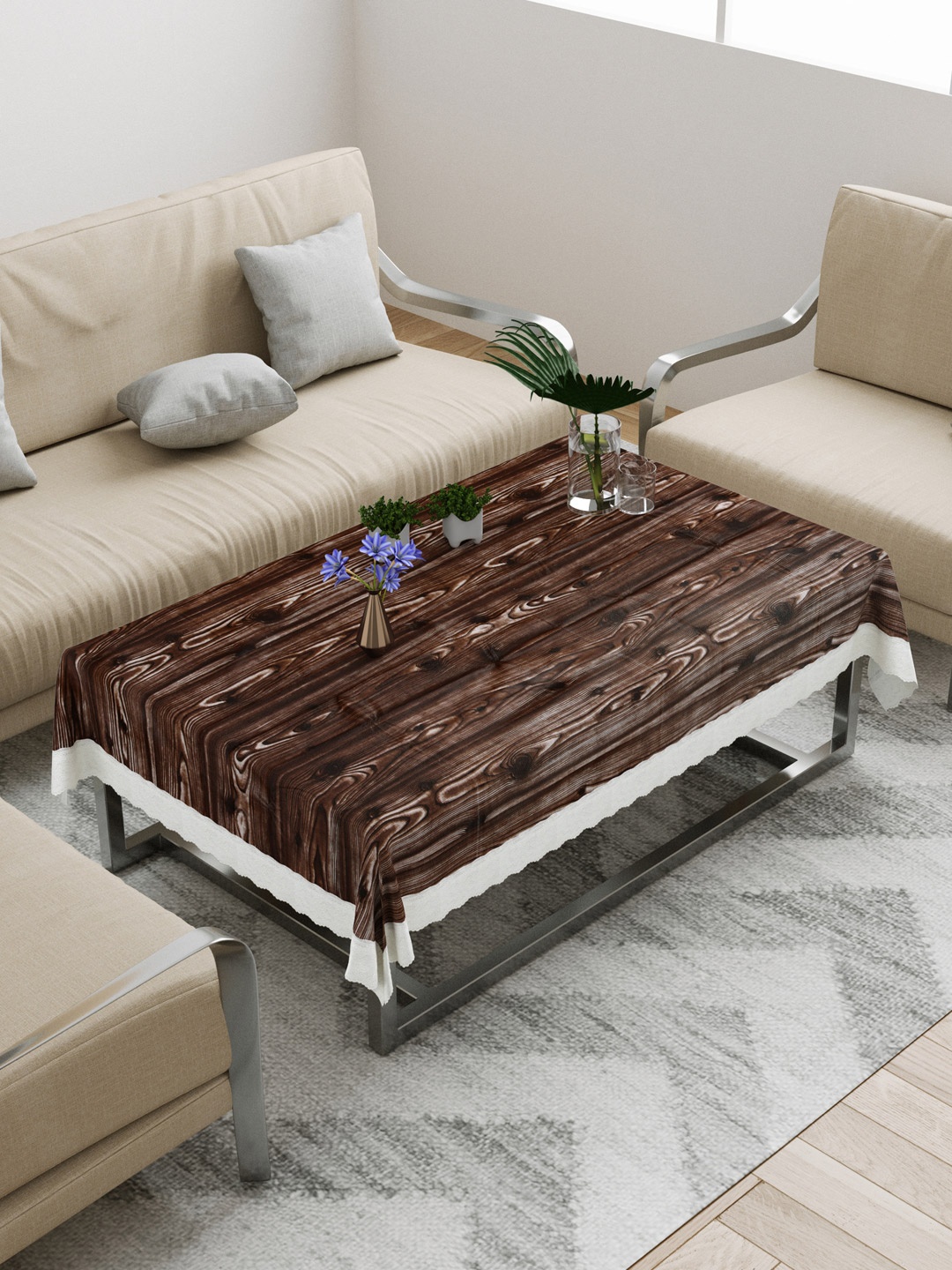 

DREAM WEAVERZ Coffee Brown Printed Rectangle Center Table Covers