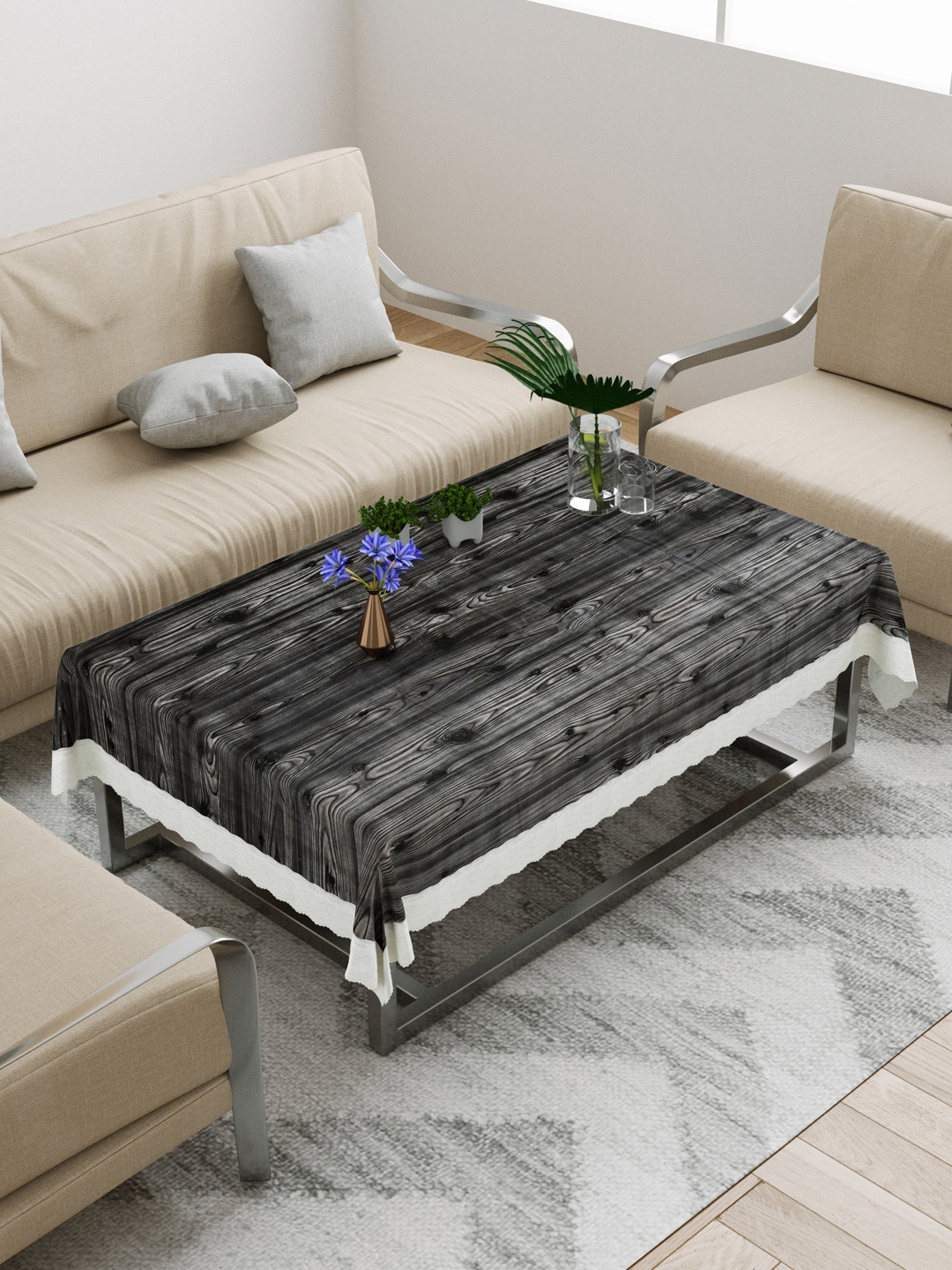 

DREAM WEAVERZ Black Wooden Finish Center Table Cover