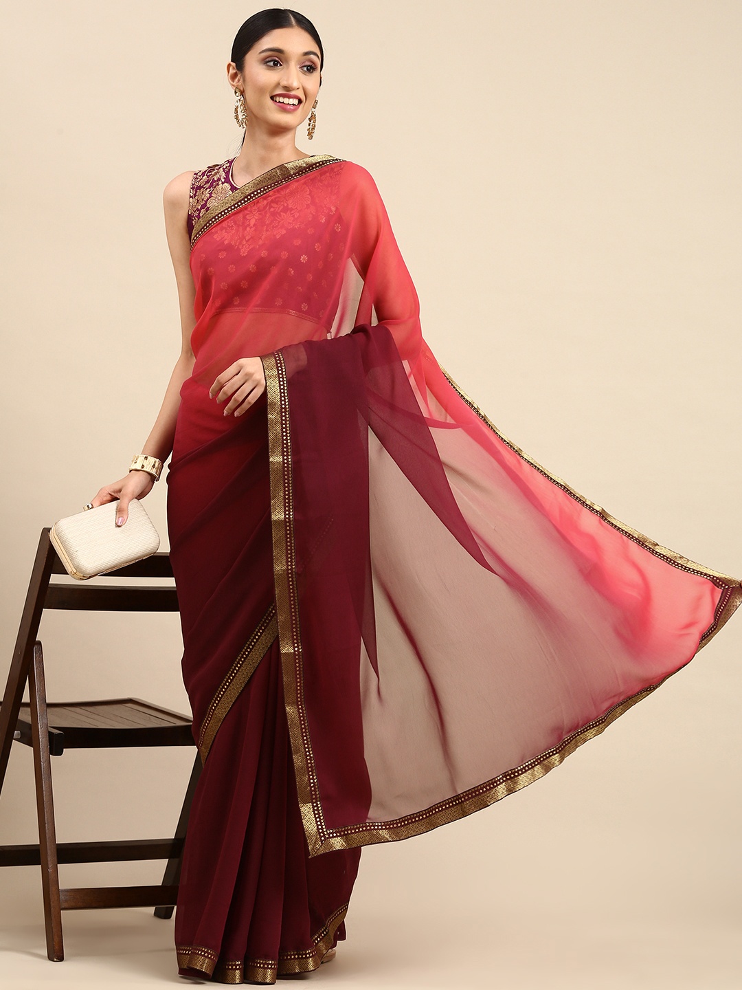 

all about you Violet & Pink Ombre Zari Saree