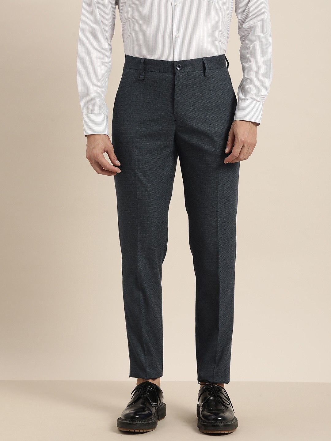 

INVICTUS Men Navy Blue Textured Slim Fit Trousers