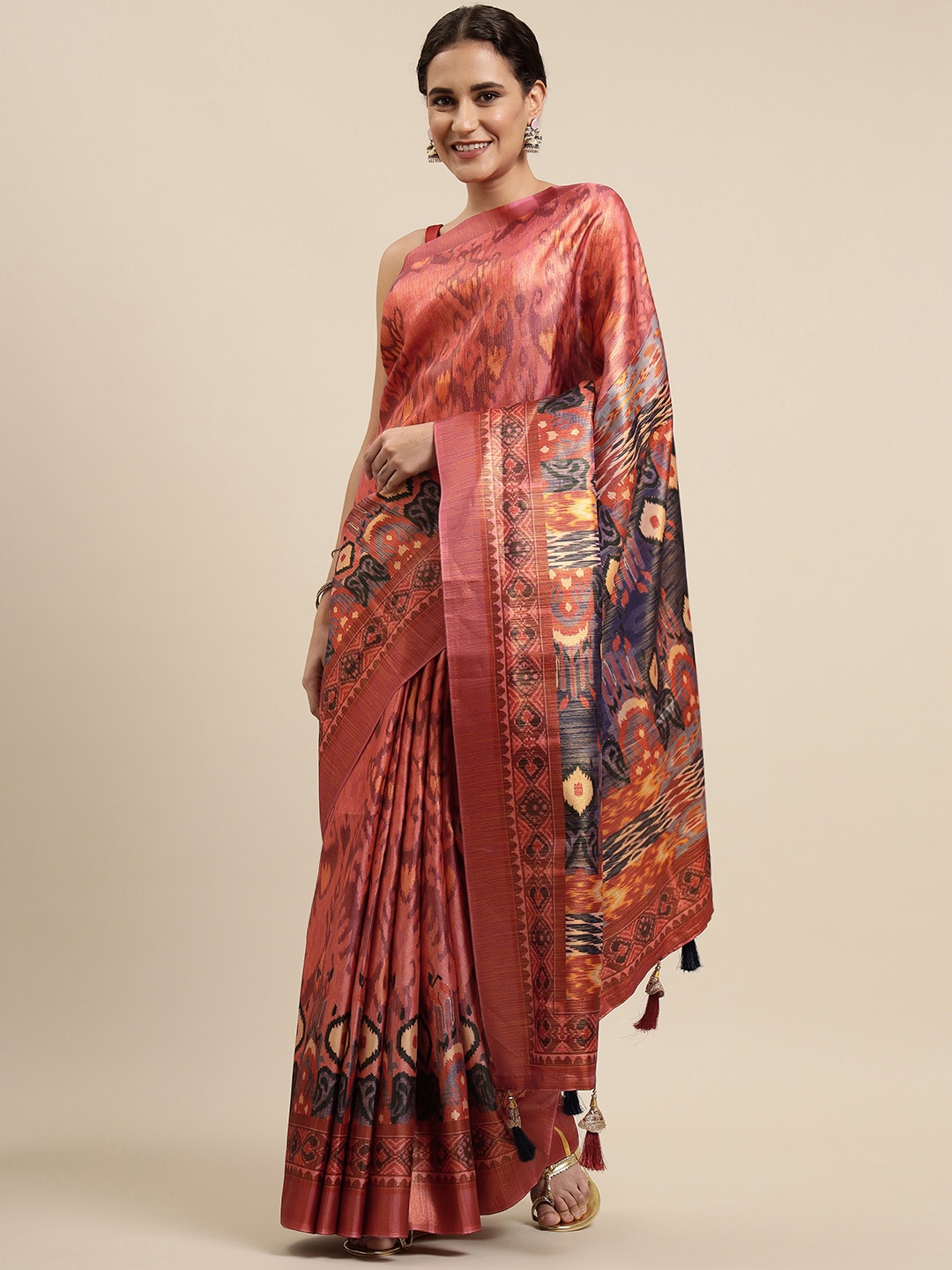 

CliqSilk Maroon & Black Woven Design Ikat Saree