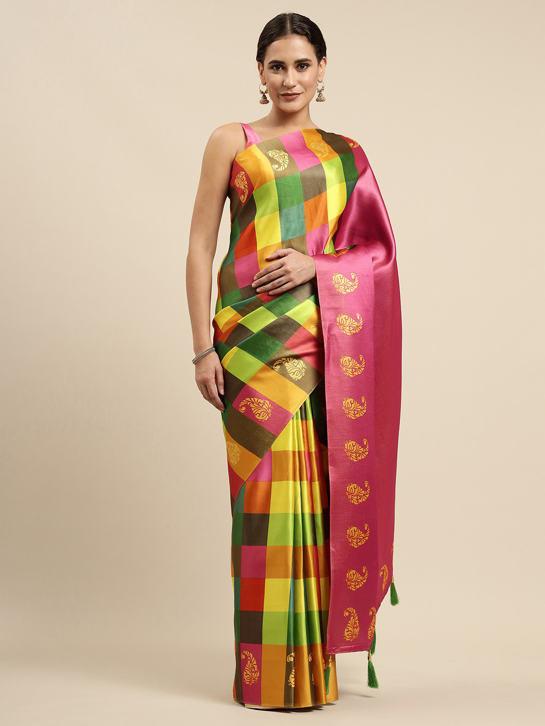 

CliqSilk Multicoloured Checked Saree, Multi