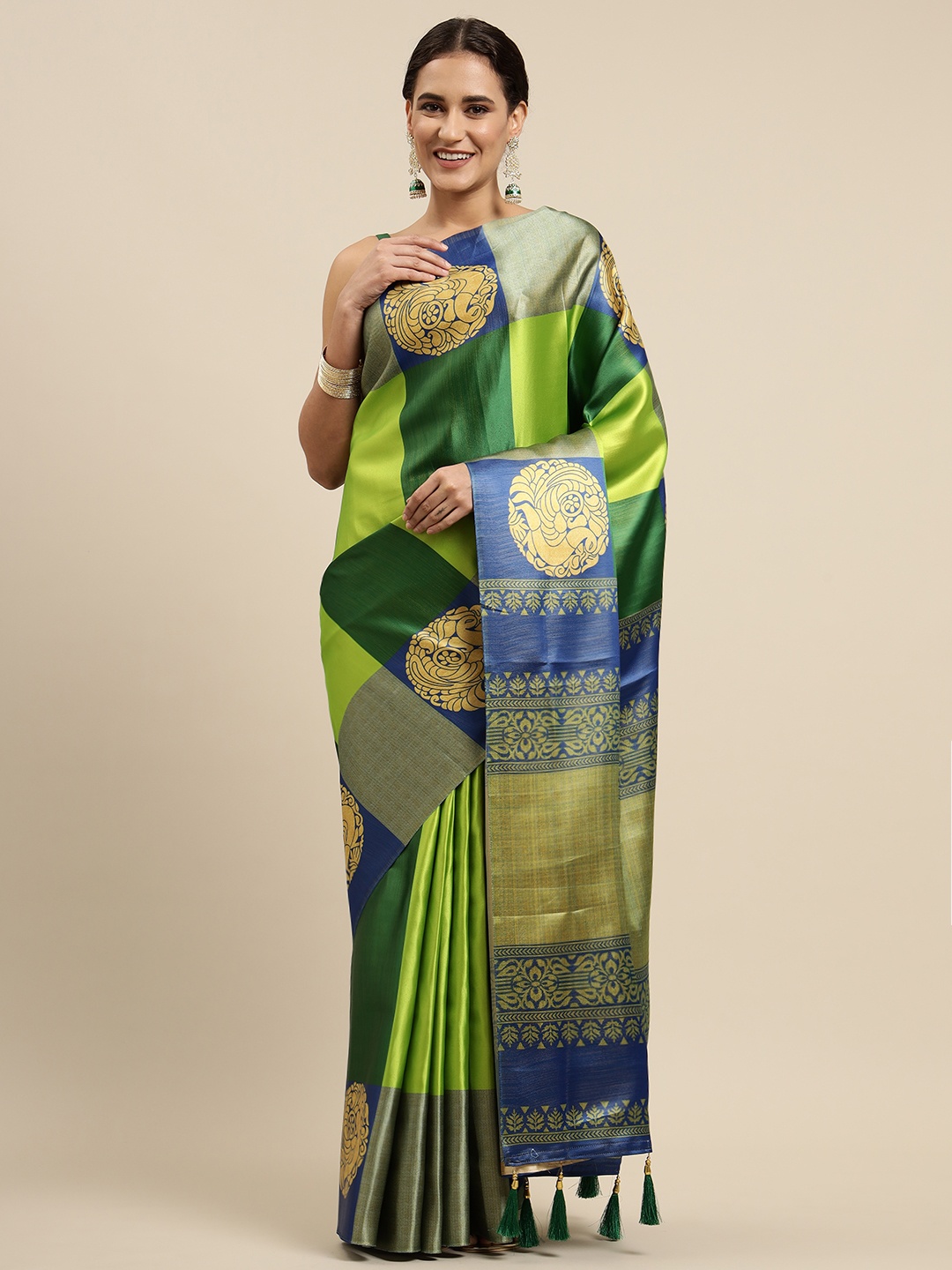 

CliqSilk Green & Blue Ethnic Motifs Woven Design Saree