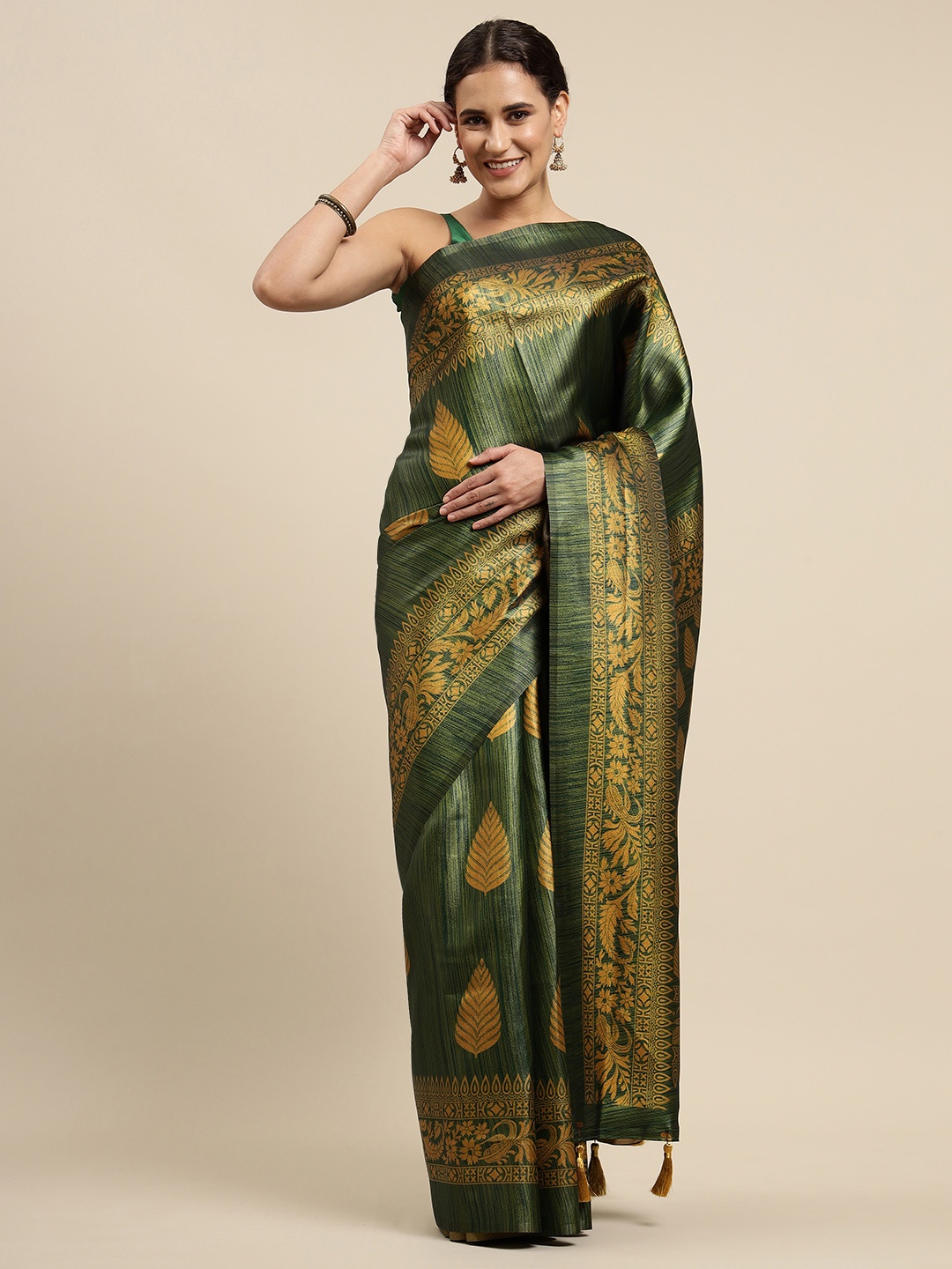 

CliqSilk Green Printed Kanjeevaram Saree