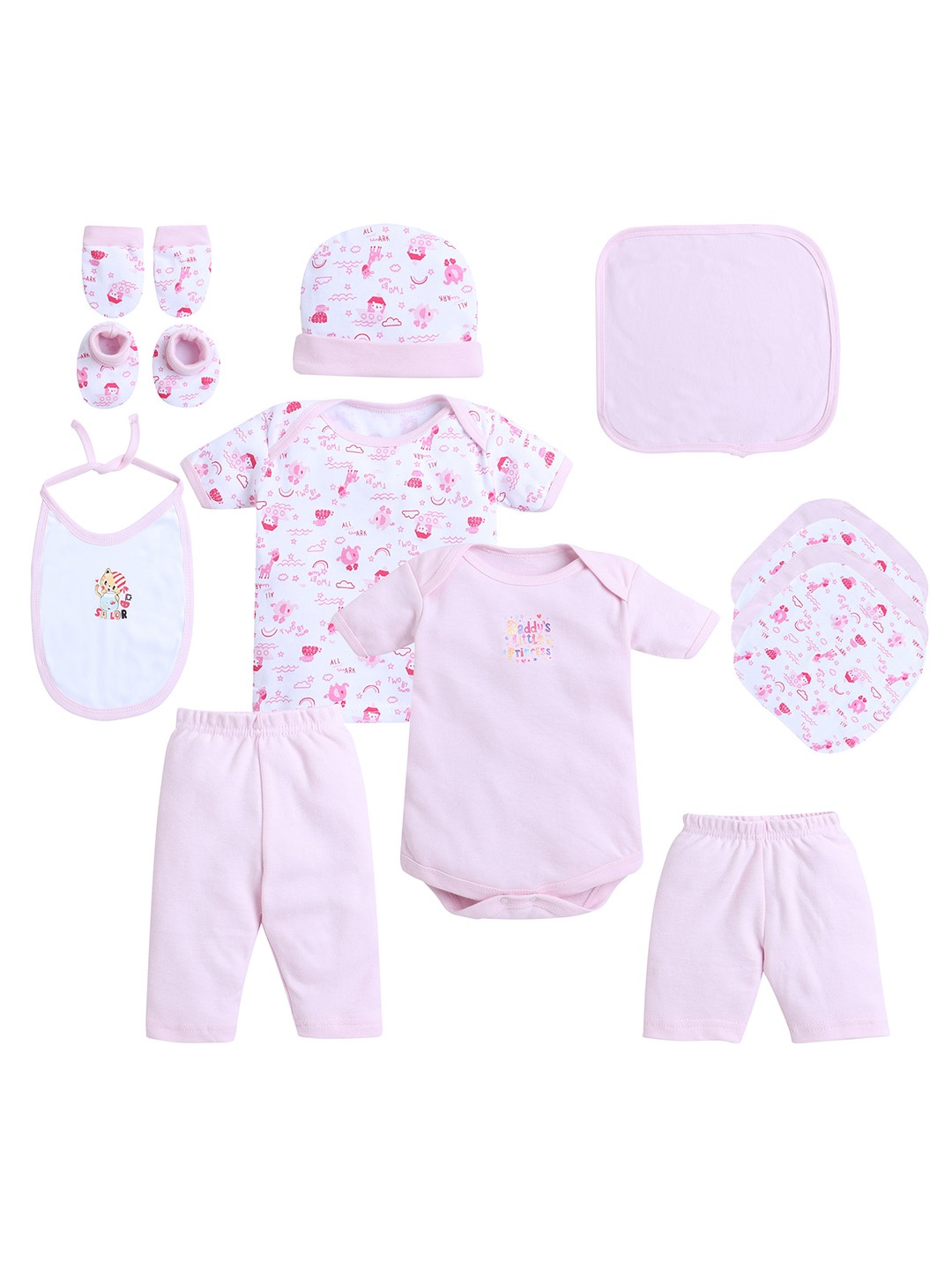

EIO Infant Pack of 13 White & Pink Printed Baby Apparel Gift Set