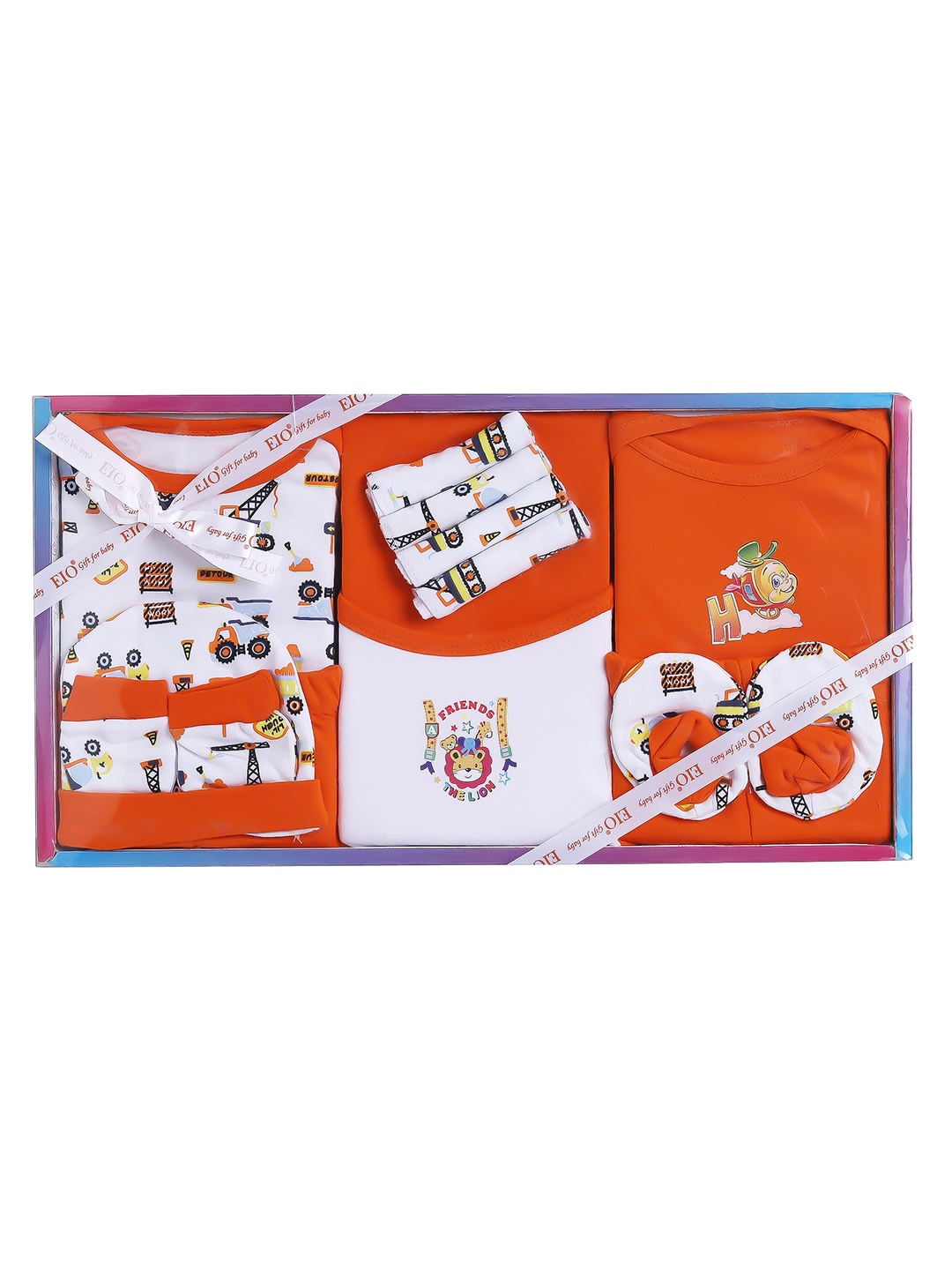 

EIO Infants Orange & White Set Of 13pcs Printed Apparel Gift Set Gift-set-13pcs