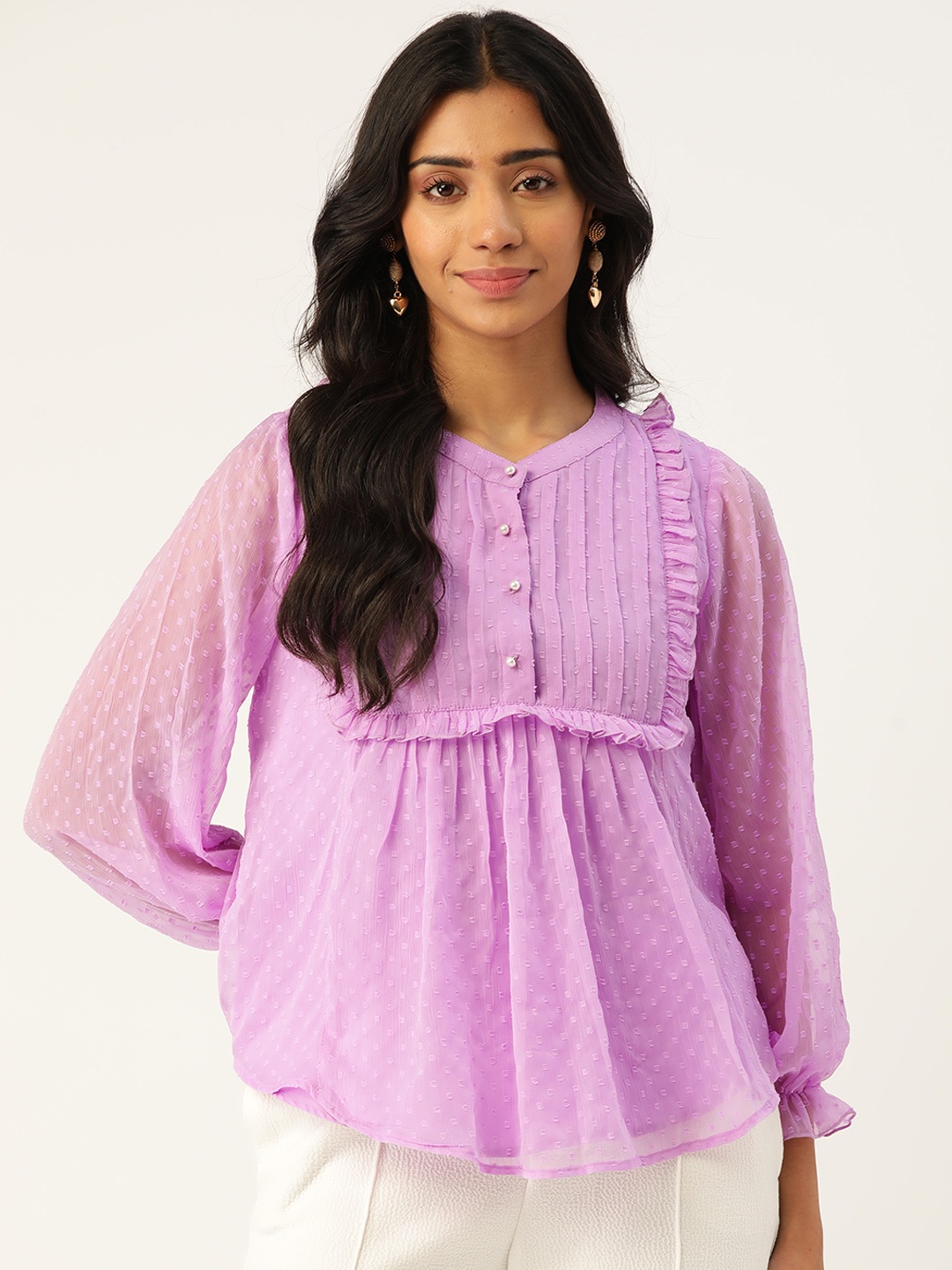 

Antheaa Women Lavender Dobby Weave Top