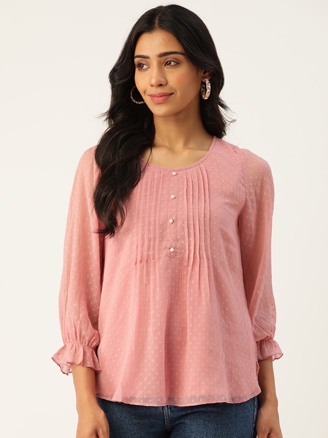 

Antheaa Women Pink Dobby Weave Top