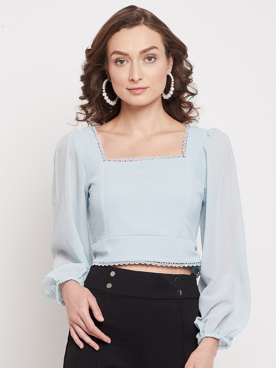 

Madame Turquoise Blue Chiffon Crop Top